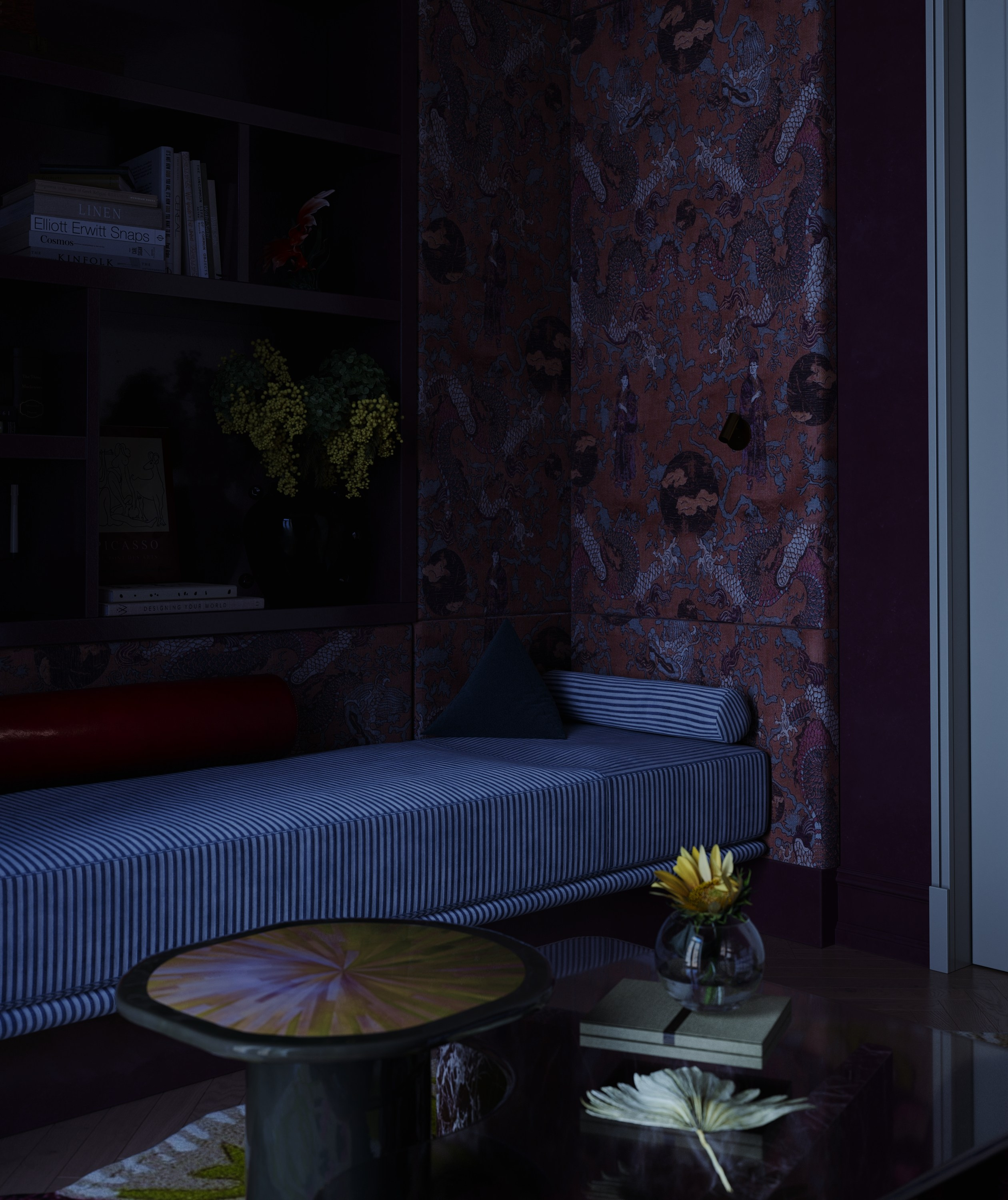 Кабинет-библиотека. 3D визуализация дизайна интерьера. 3D interior design visualizer