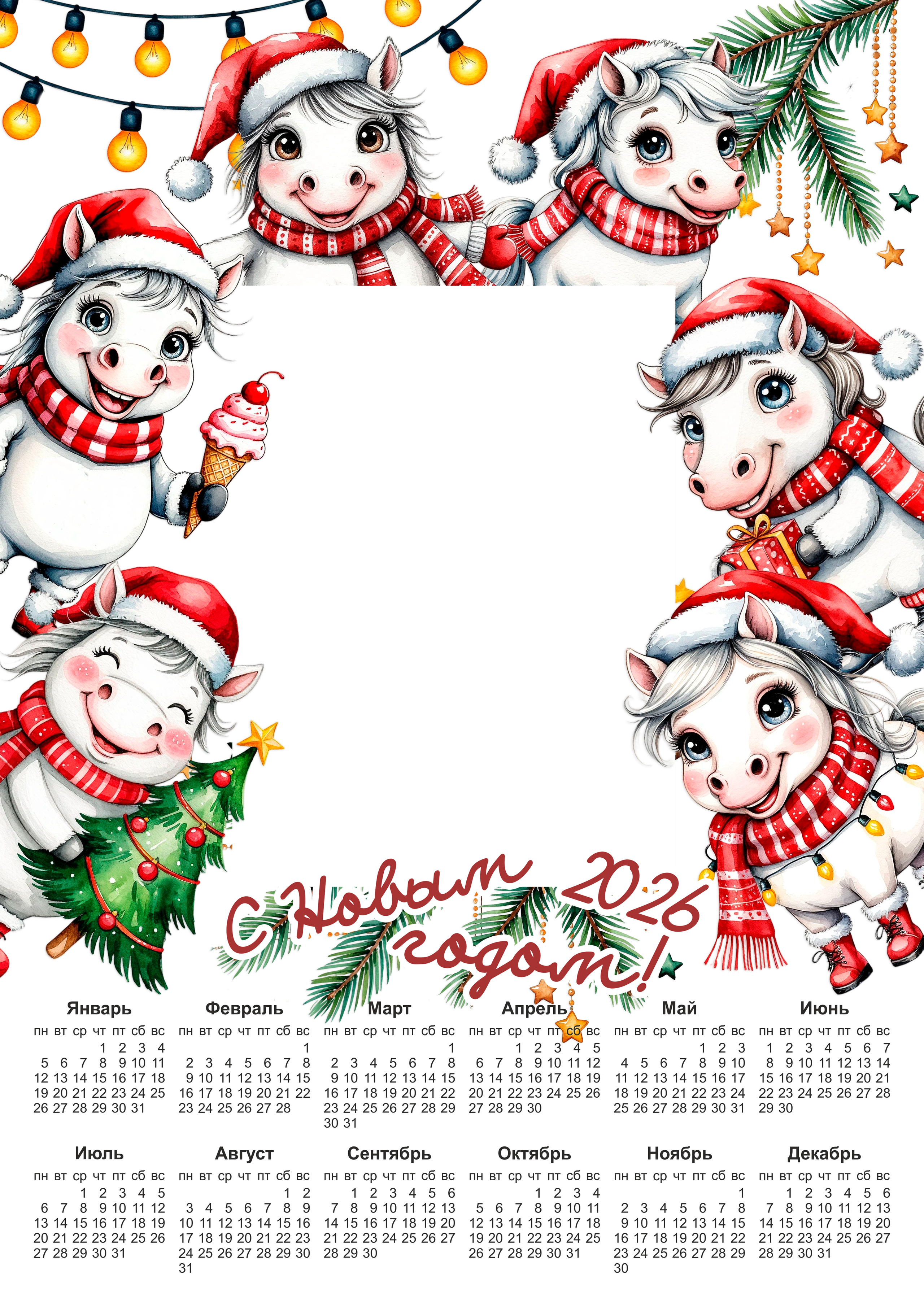 Новогодняя лошадка, календарь, 2026