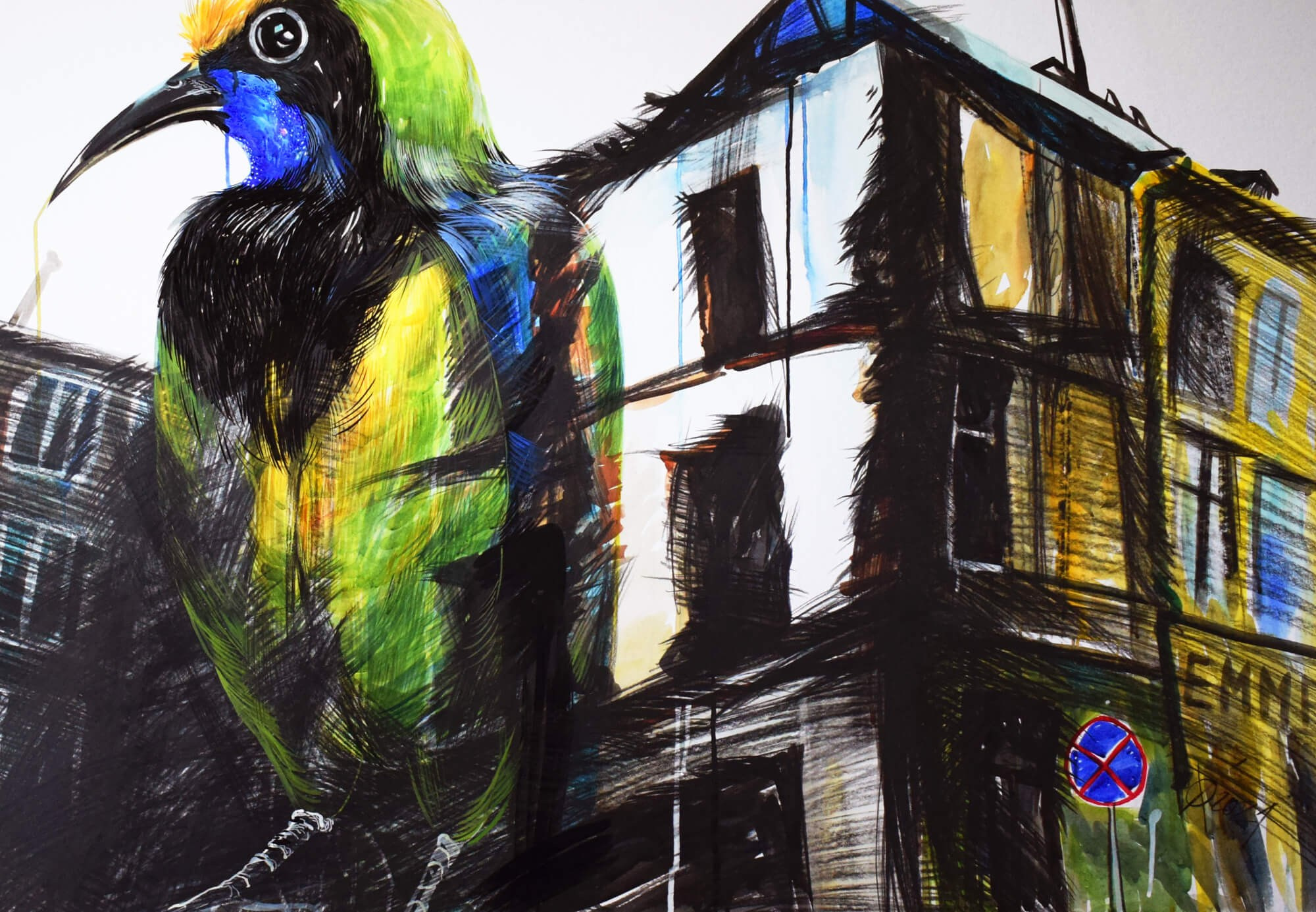 A permanent residency, 70/100, mixed media on paper, 2021