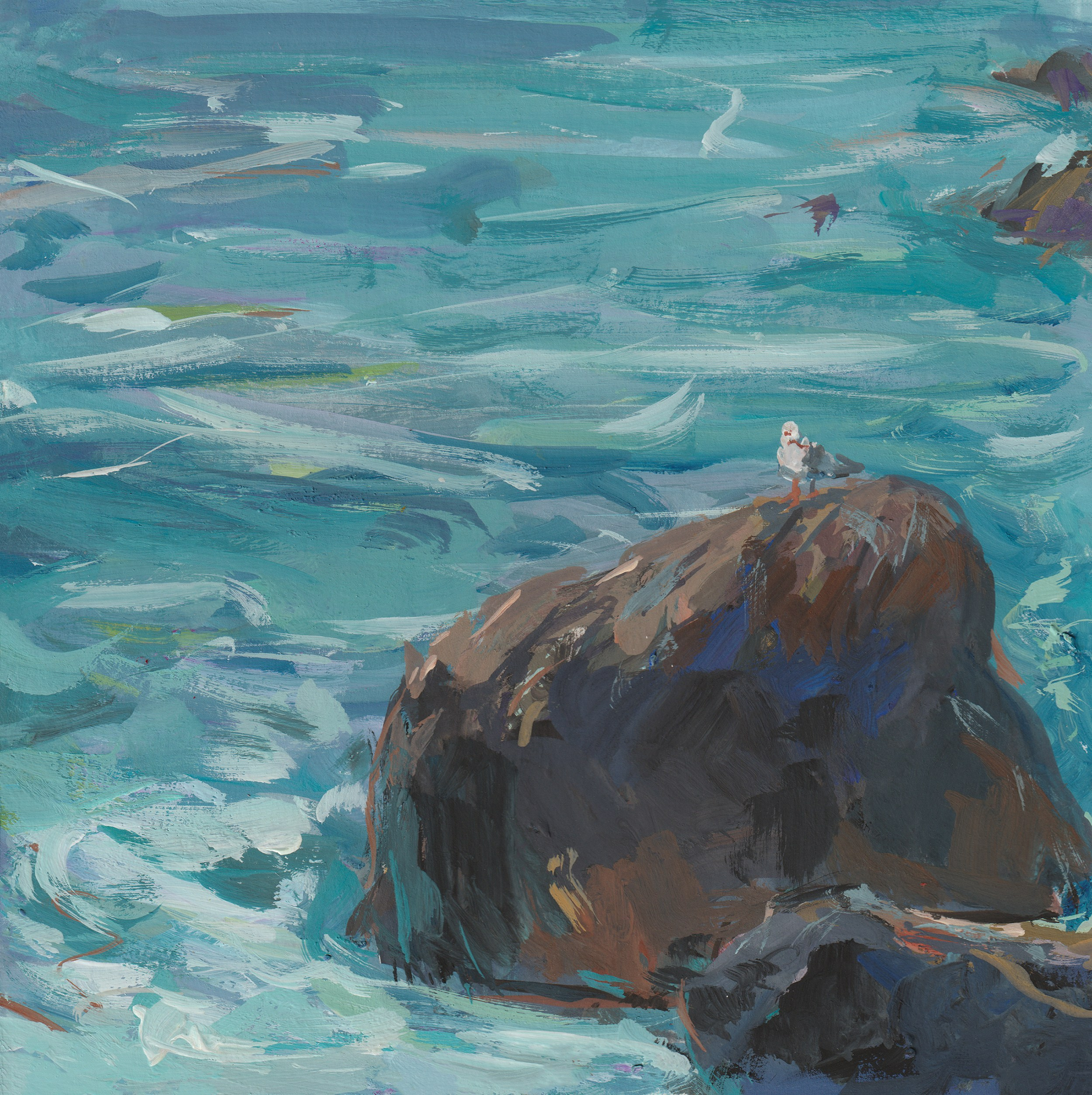 "Чайка на берегу" бумага, гуашь 15х15см, 2025