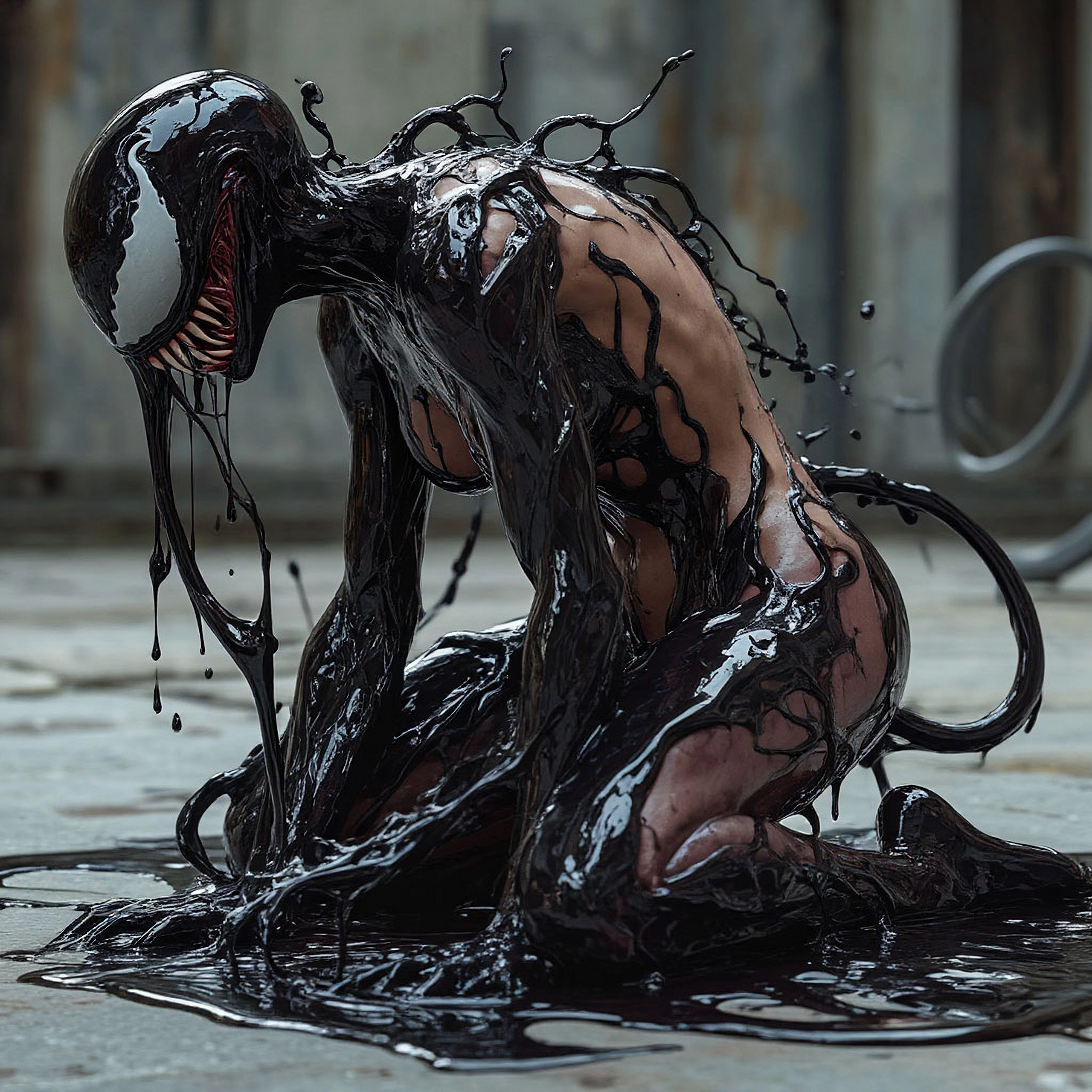 Веном девушка, обнаженная, симбиот стекает с тела