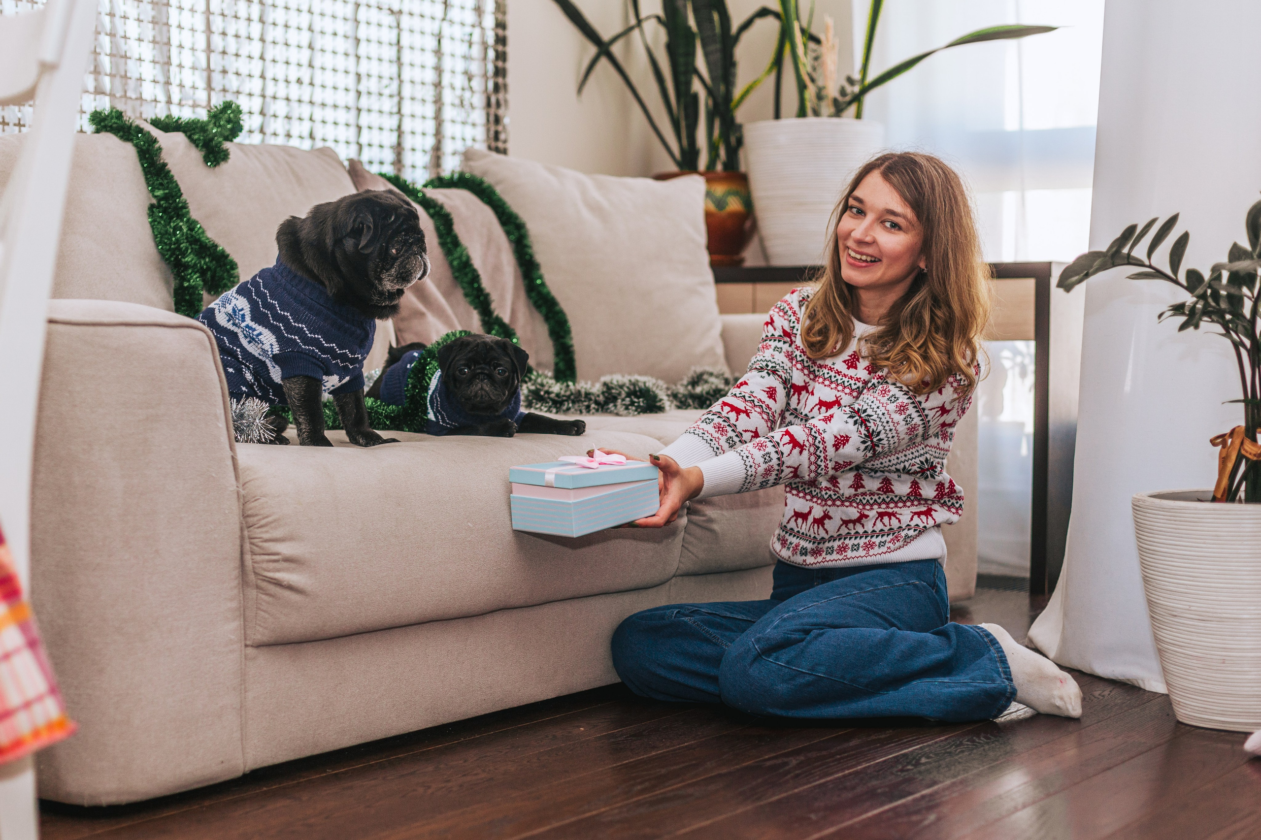 Домашняя фотосессия Оли и двух ее мопсов. Фотограф-анималист Татьяна Степанова