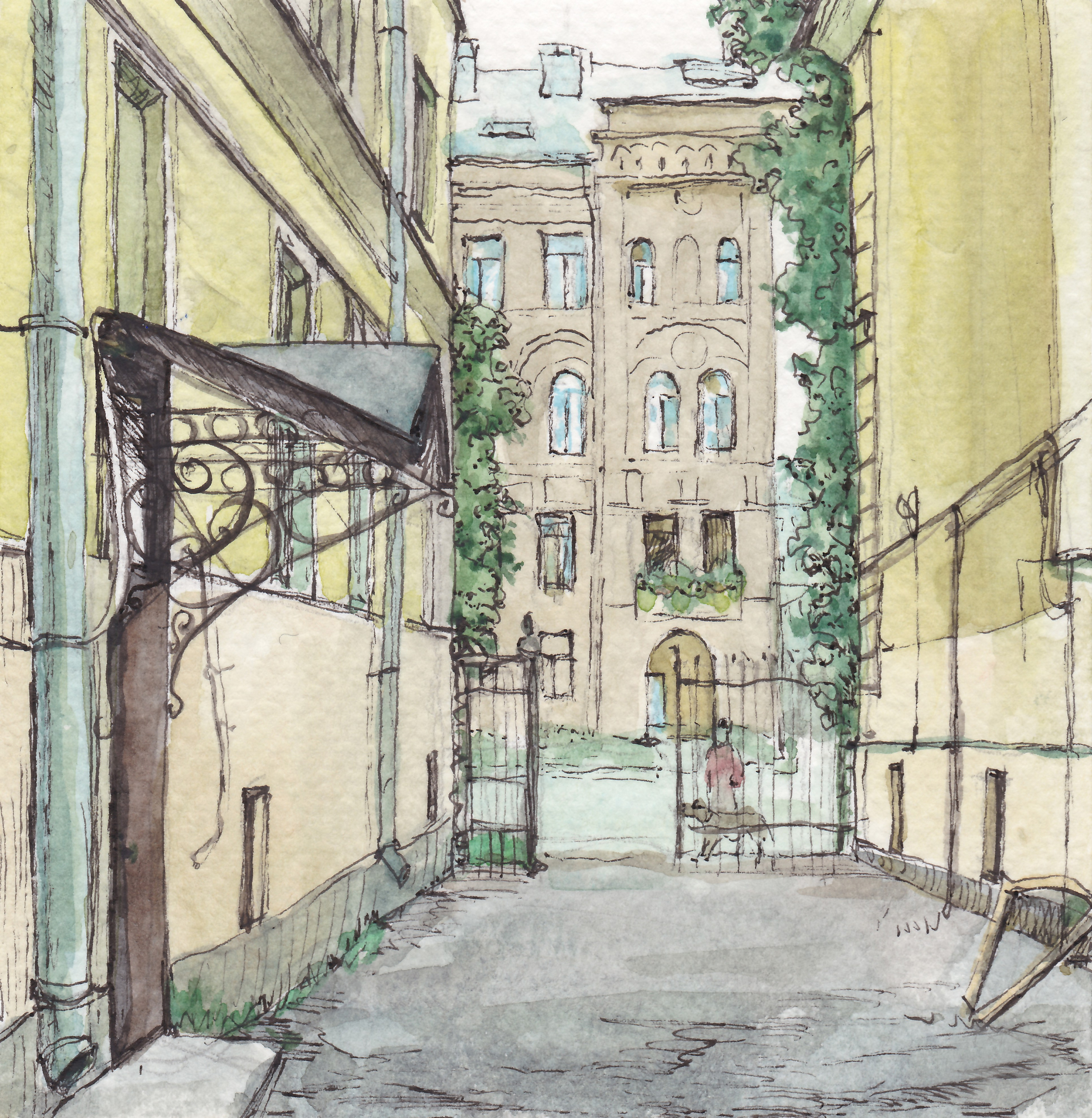 "Во дворах у Академии Художеств", акварель, 2018