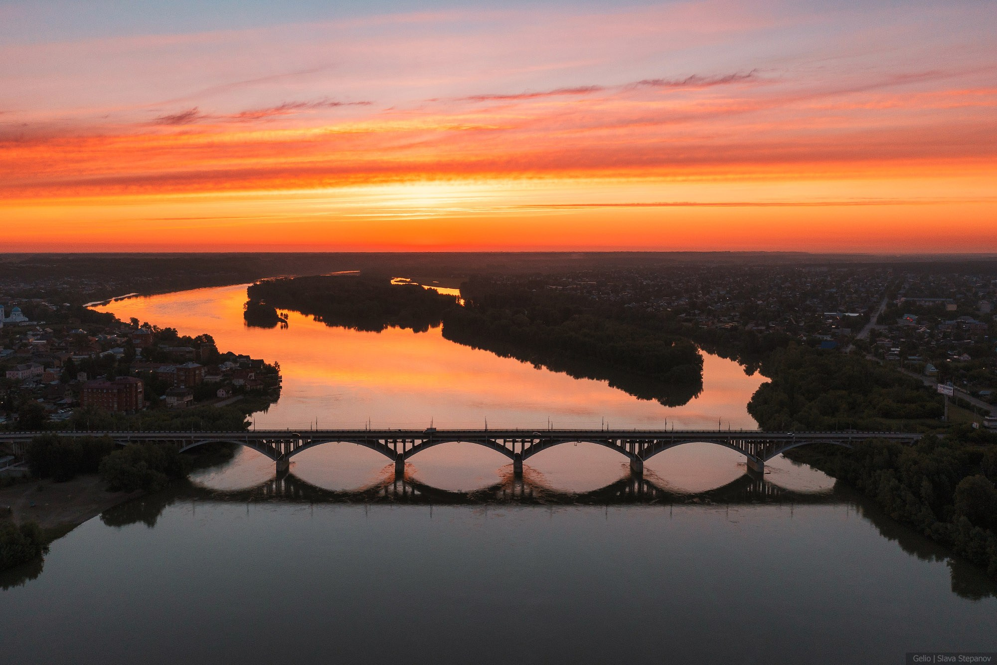 Бийск река обь закат мост с высоты