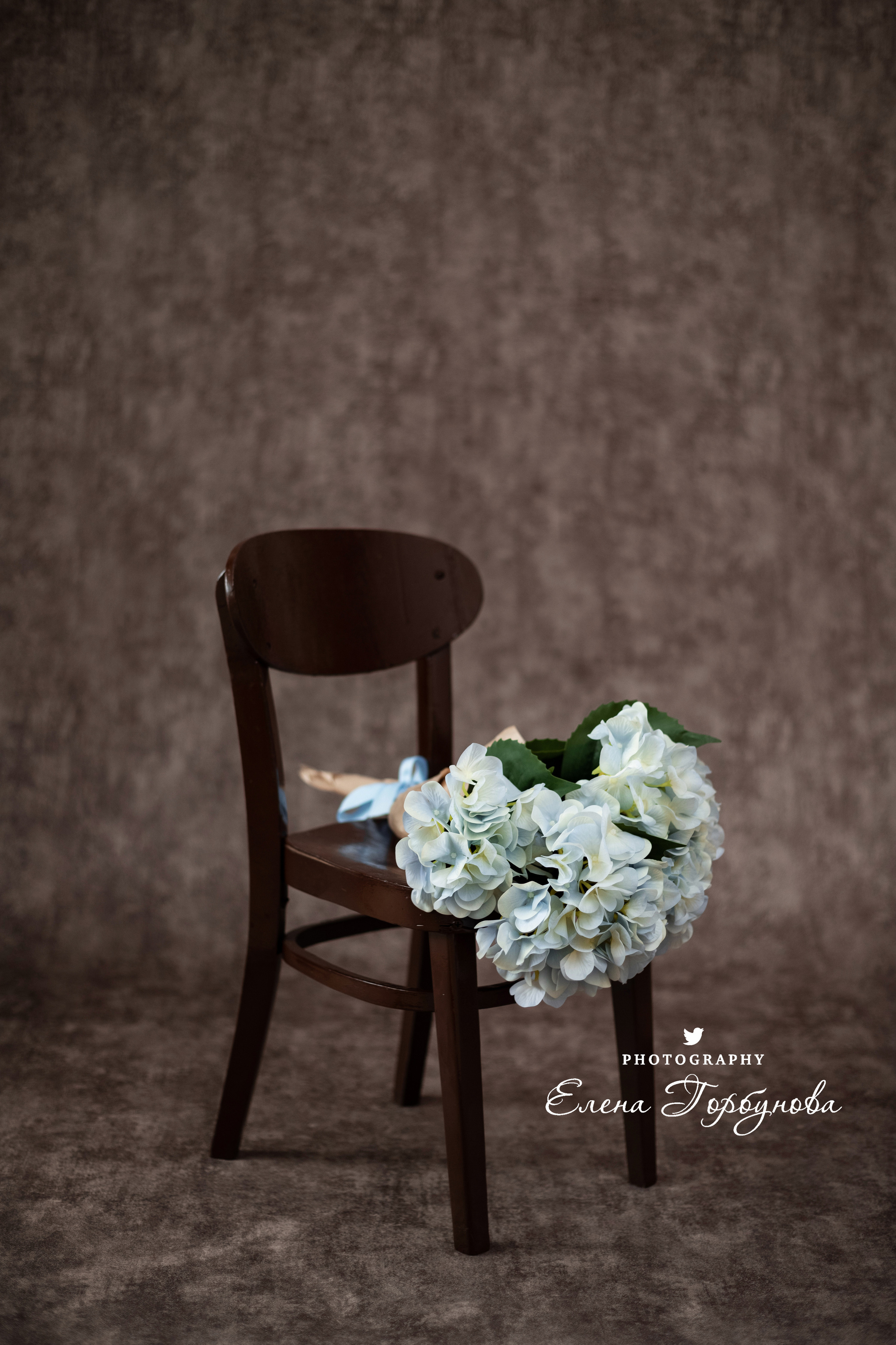 Мальчик позирует на стуле с цветами голубая гортензия. детская фотосессия, детский портрет, фотосессия в садике, фотосессия в студии, детский фотограф пермь Елена Горбунова.