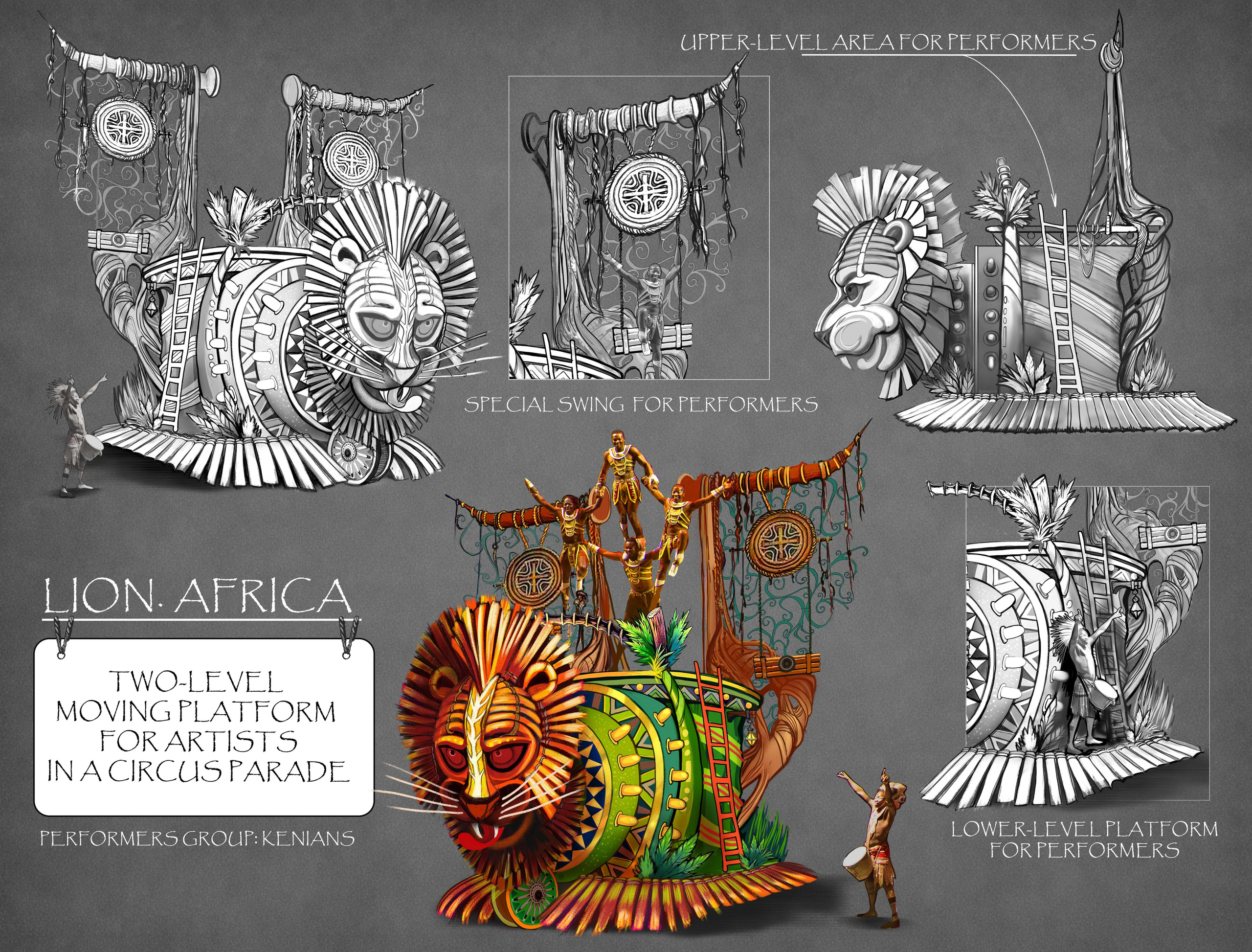 THEME PARK FLOATS. Munina Dina. Set design portfolio