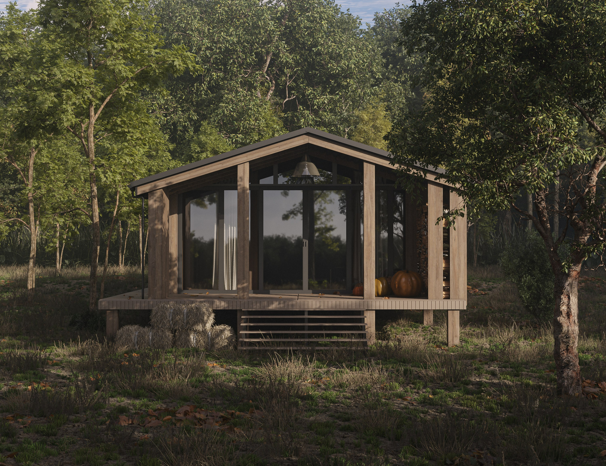 Коттедж из бруса. 3D визуализация интерьера и архитектурной среды