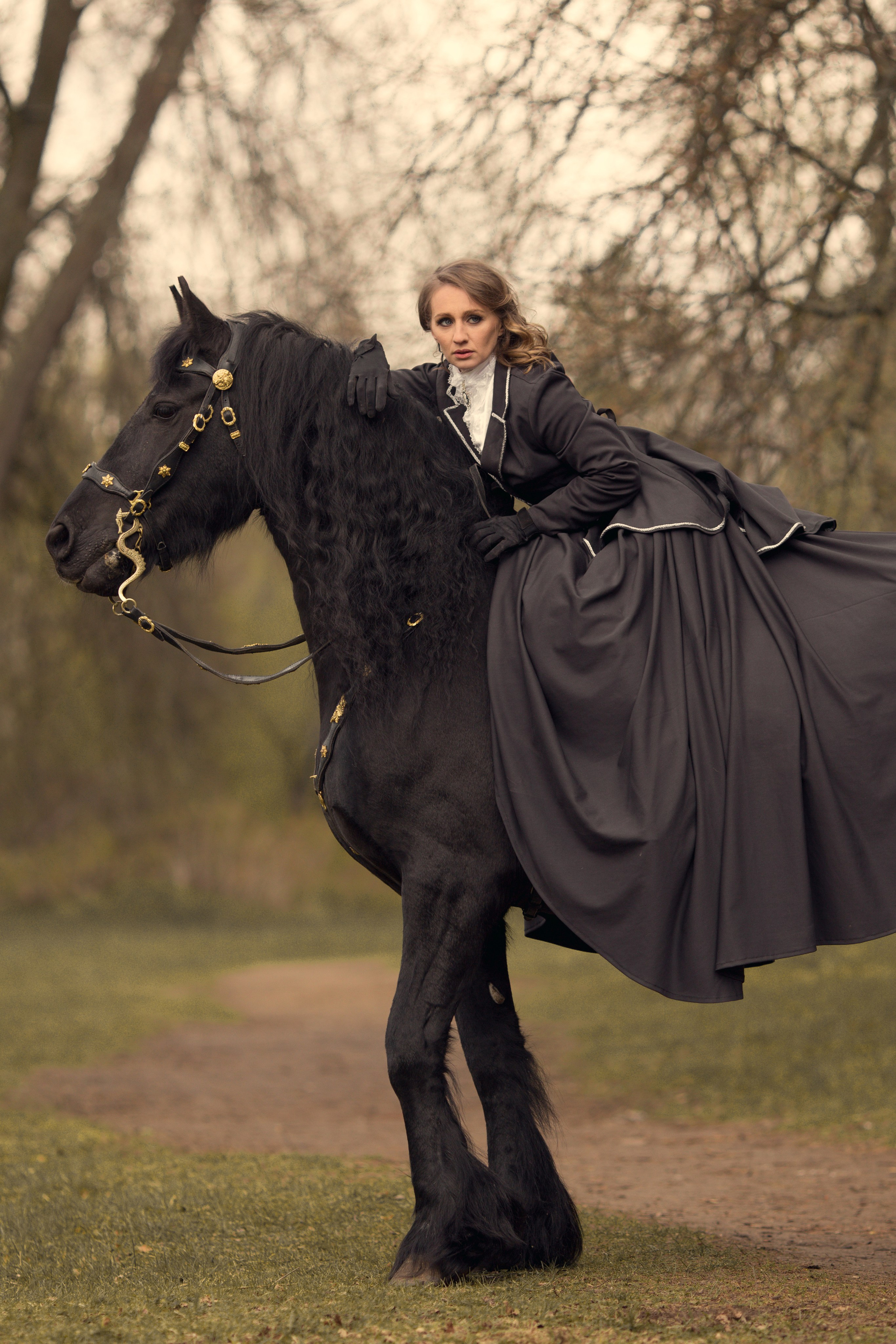 Фотосессия с черной лошадью