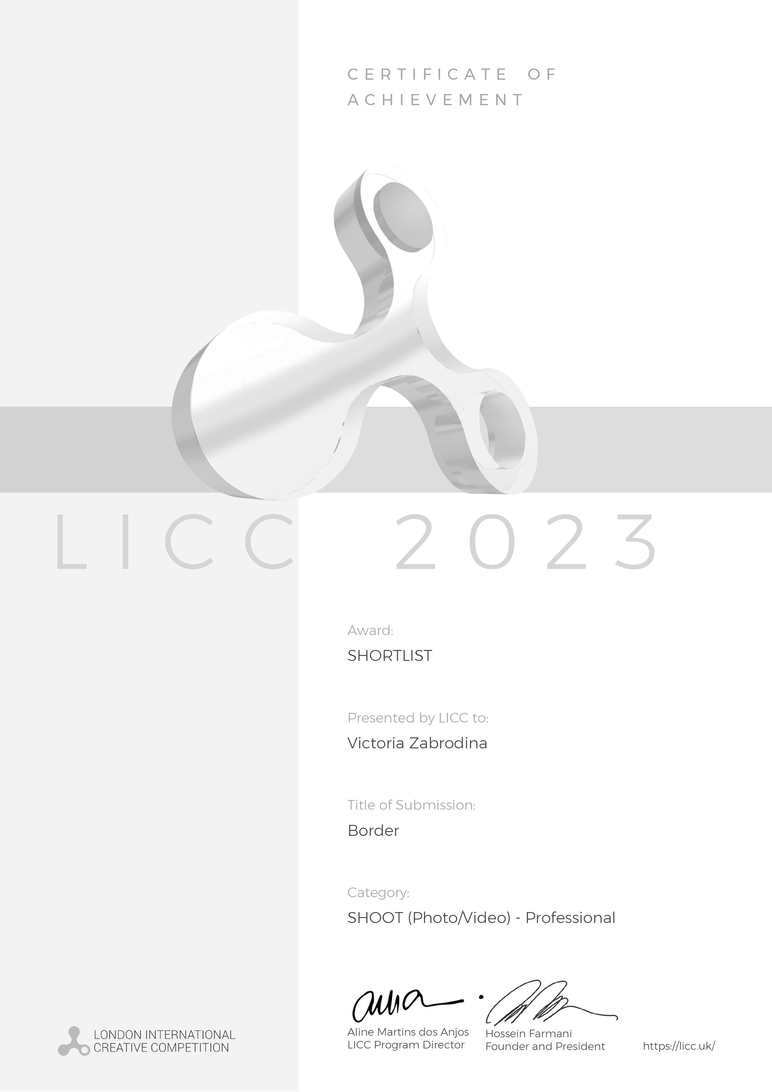 LONDON INTERNATIONAL CREATIVE COMPETITION (LICC 2023). Арт-фотограф Виктория Забродина