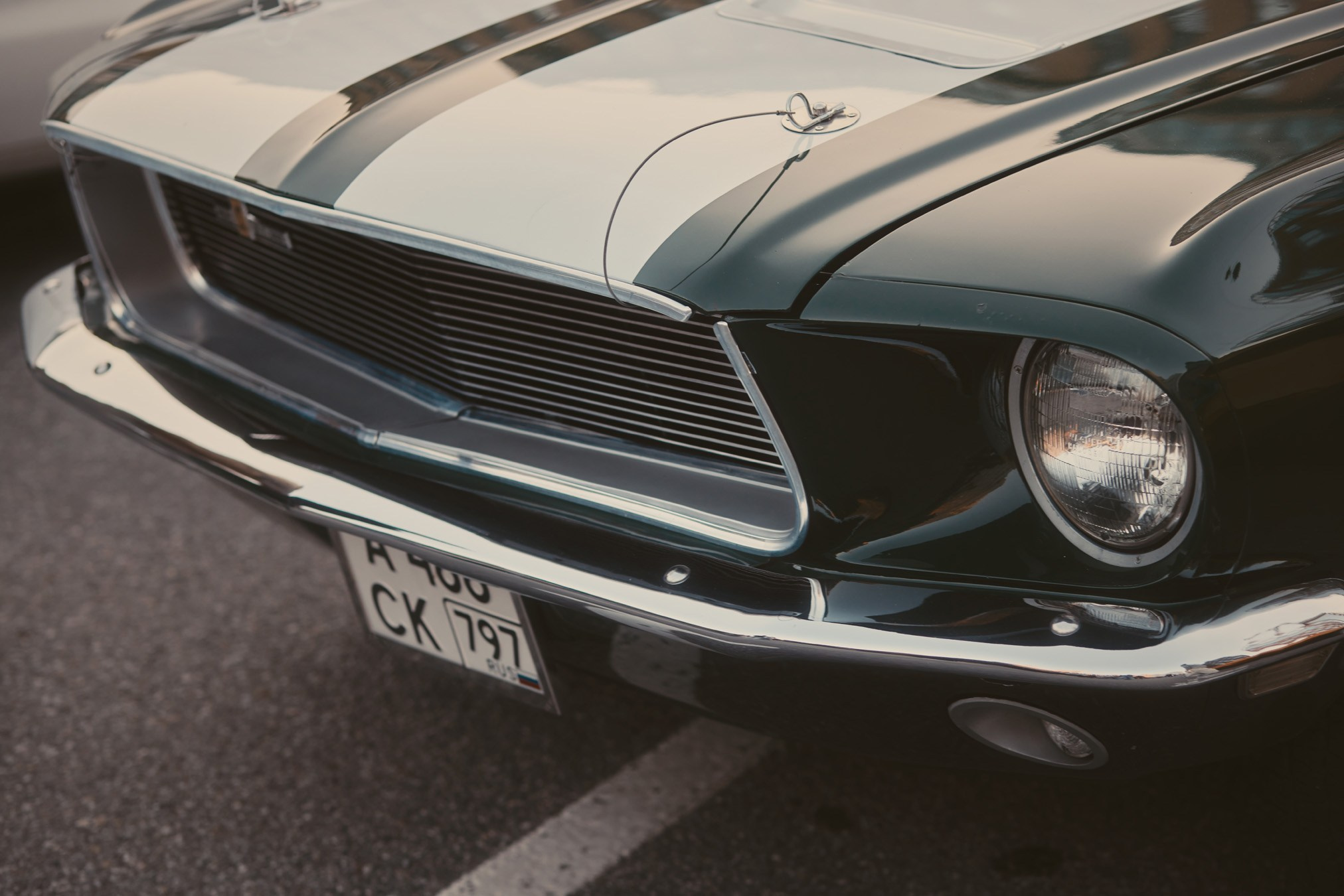 Ford Mustang with white stripes