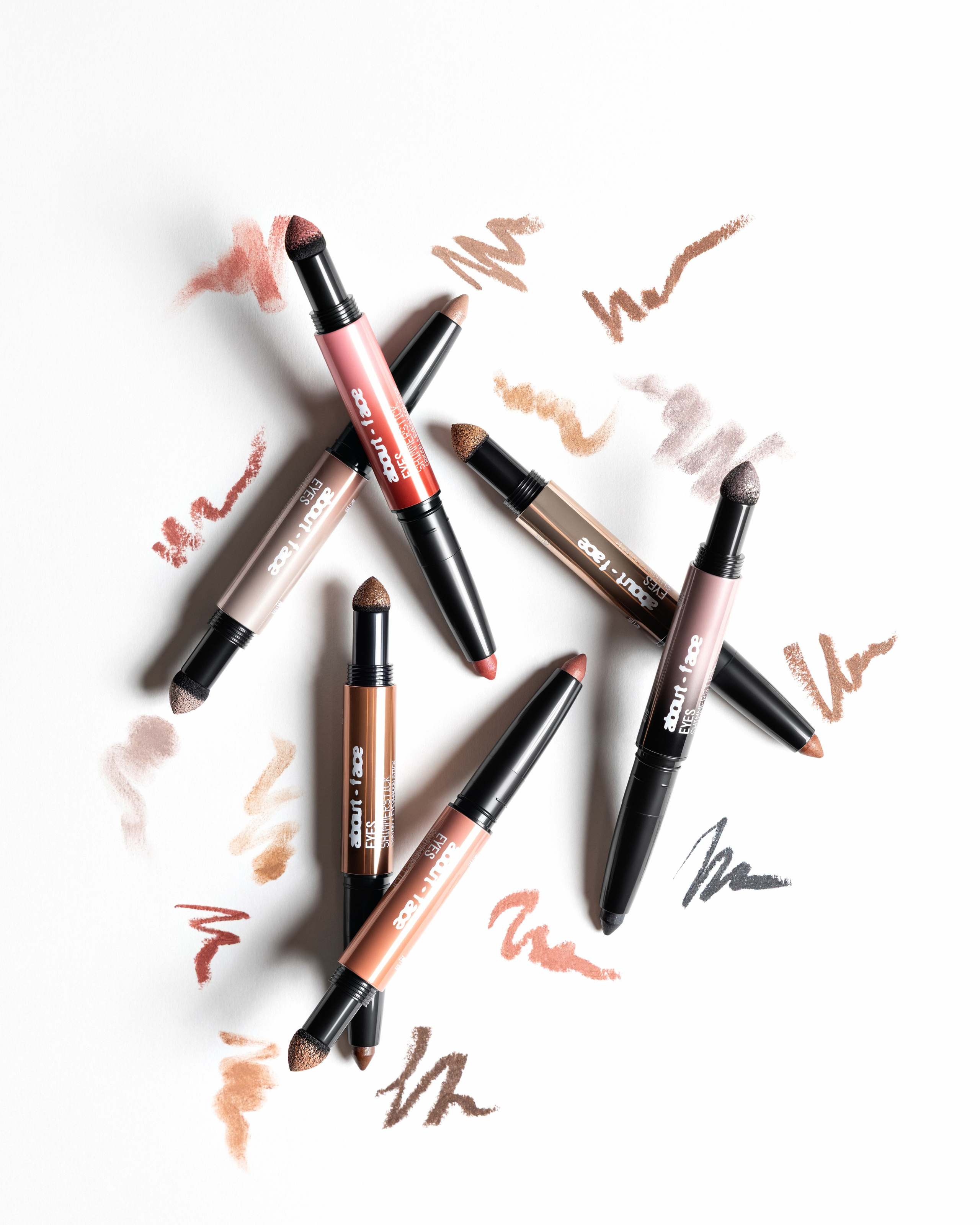 About Face shimmer sticks eye shadow. Retouching, photo editing, portfolio retoucher