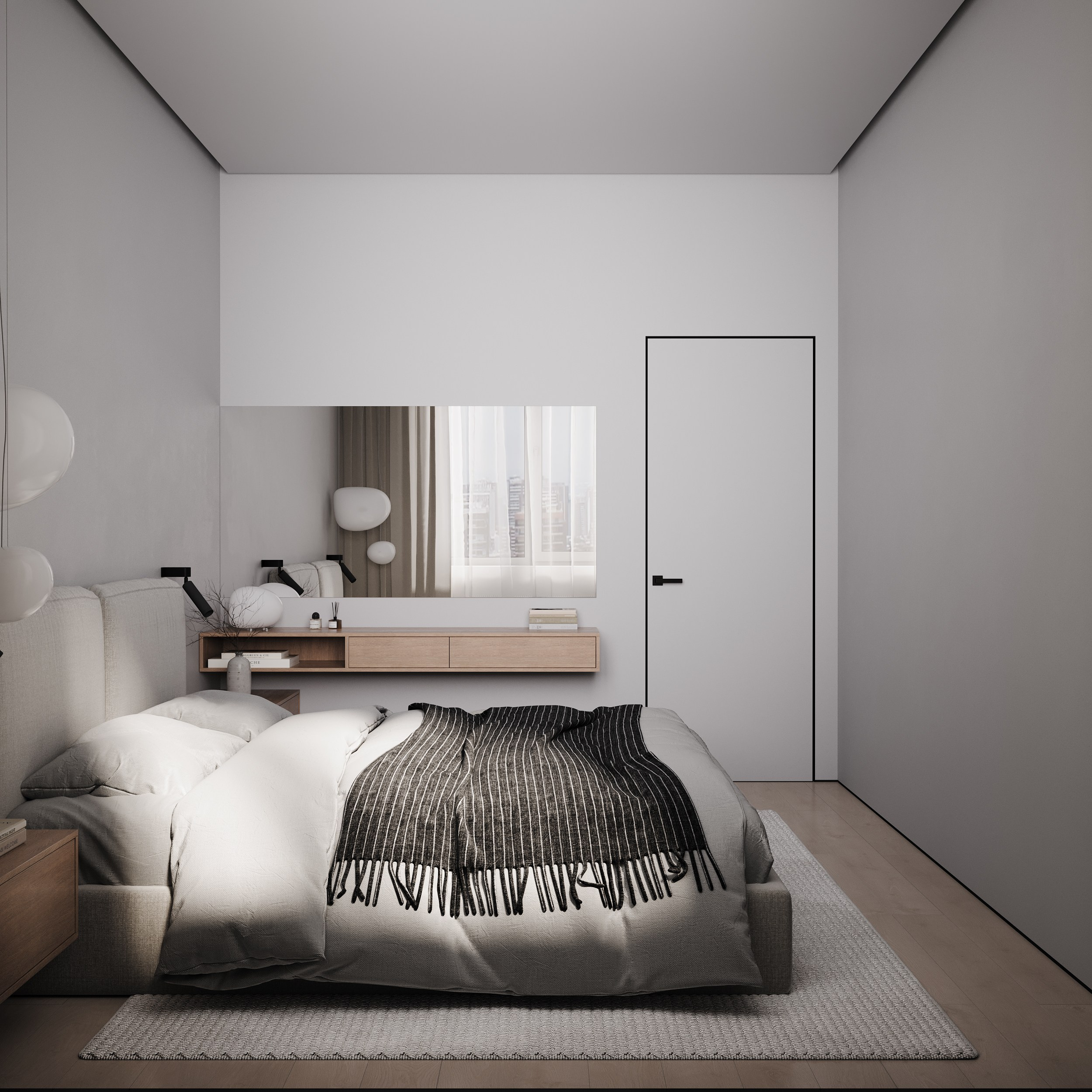 Спальня в небольшой квартире.Санкт-Петербург. Lesh студия дизайна. Евгений Пырков — 3d визуализатор интерьеров и экстерьеров России