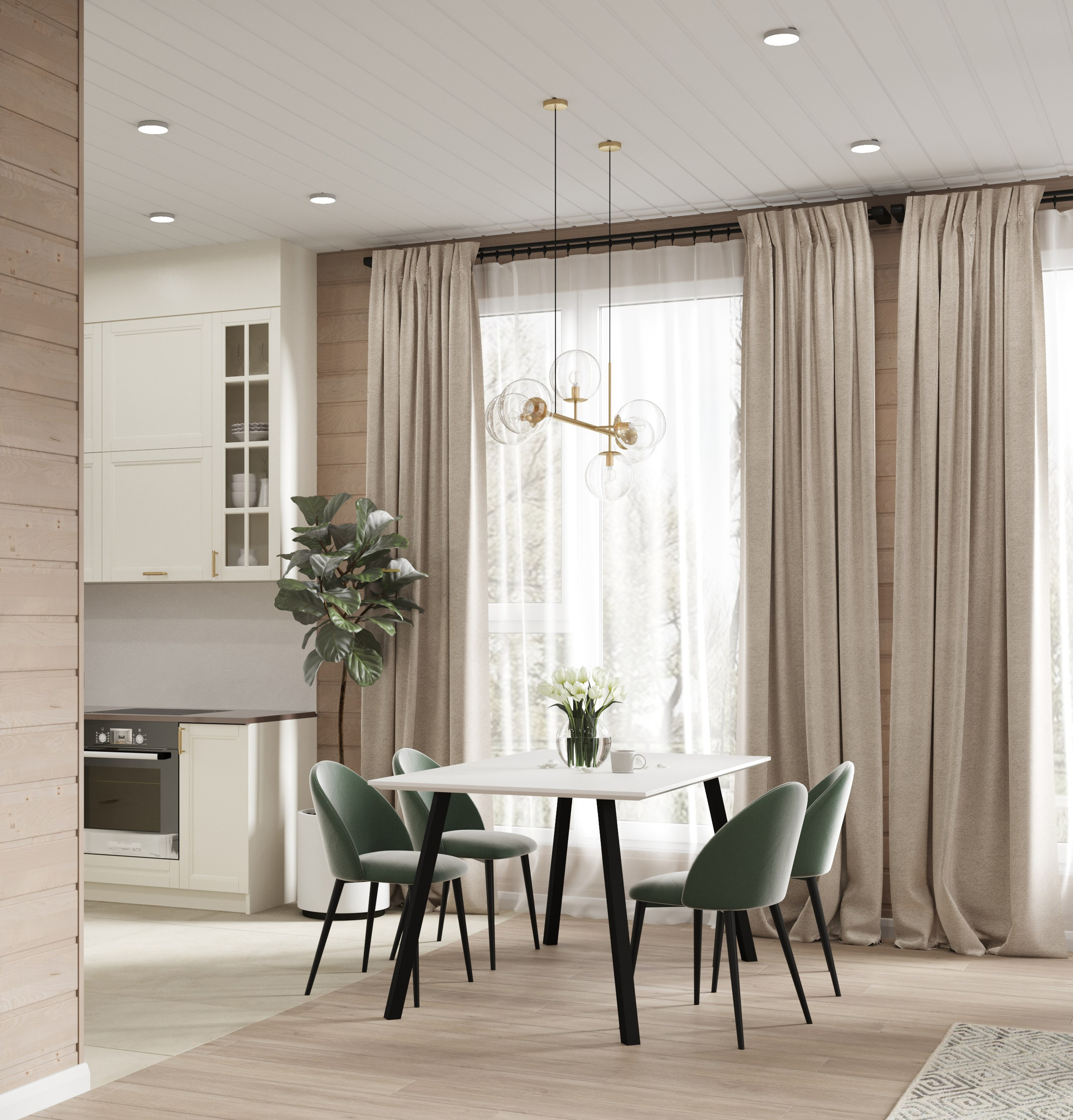 Кухня-гостиная в доме из бруса с. Владимиро-Александровское. Дизайн интерьера / Дизайн-проект / Лебедь Юлия