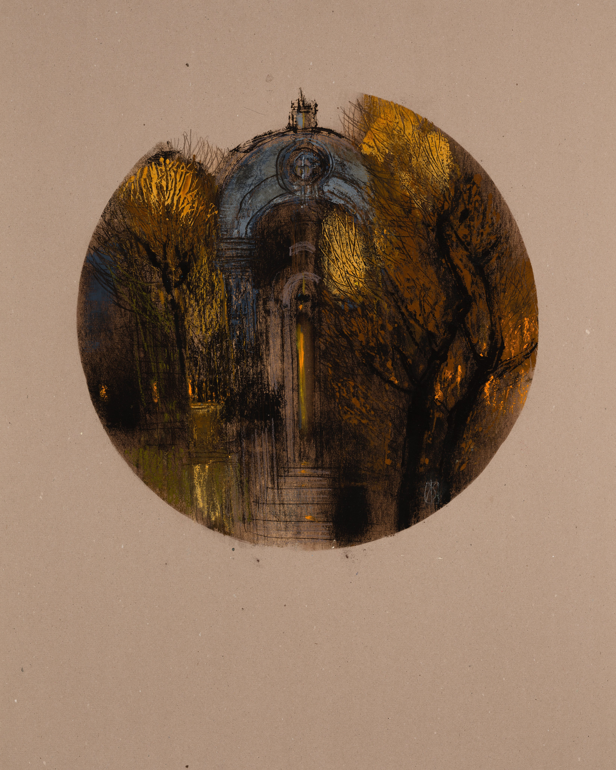 «Париж. Парк I» - художник Лариса Блохина (картон, смешанная техника, 100x80 см, 2022)