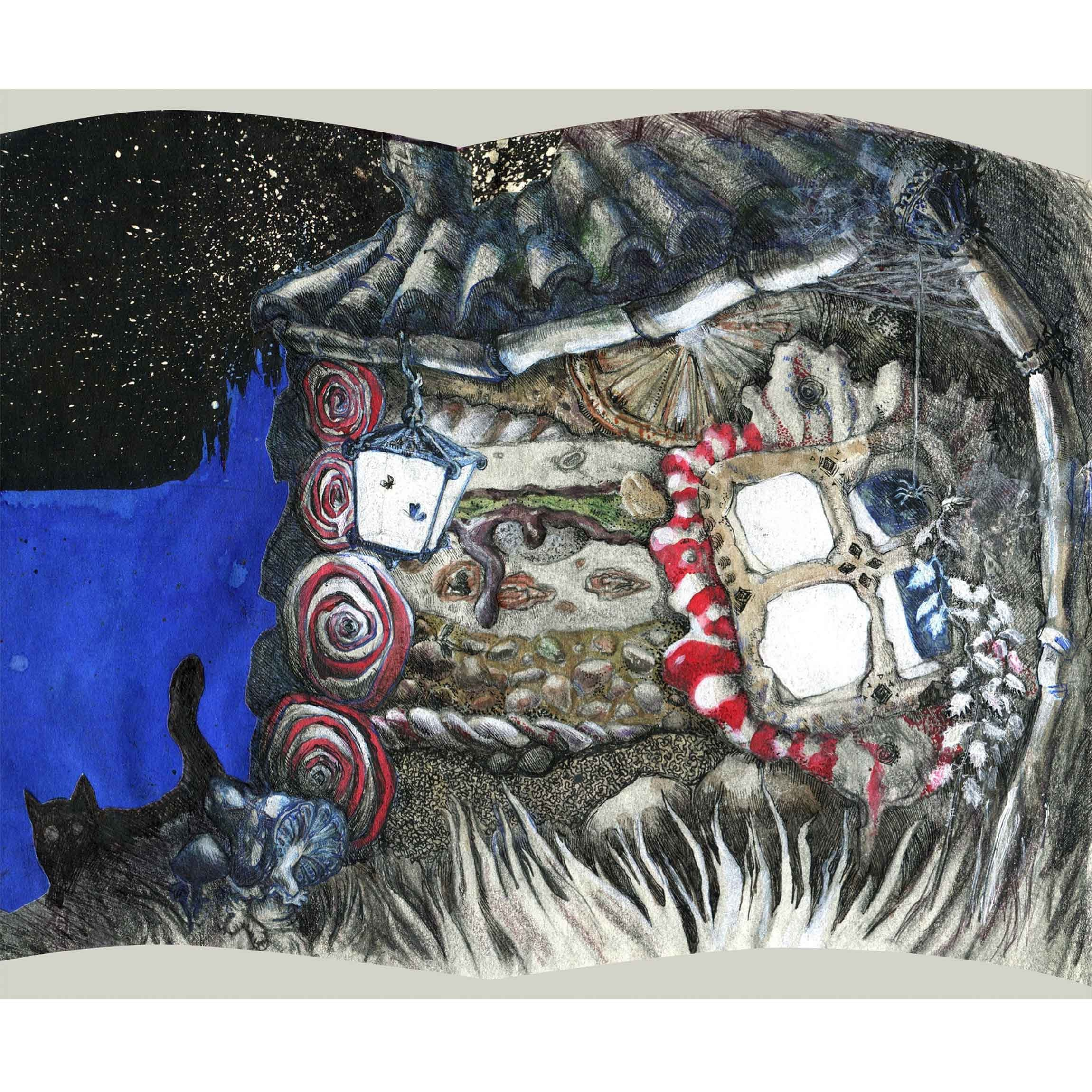 ГАНЗЕЛЬ И ГРЕТЕЛЬ. ПРЯНИЧНЫЙ ДОМИК. смешанная техника иллюстрации к сказке графика художник Перепеченова Анна