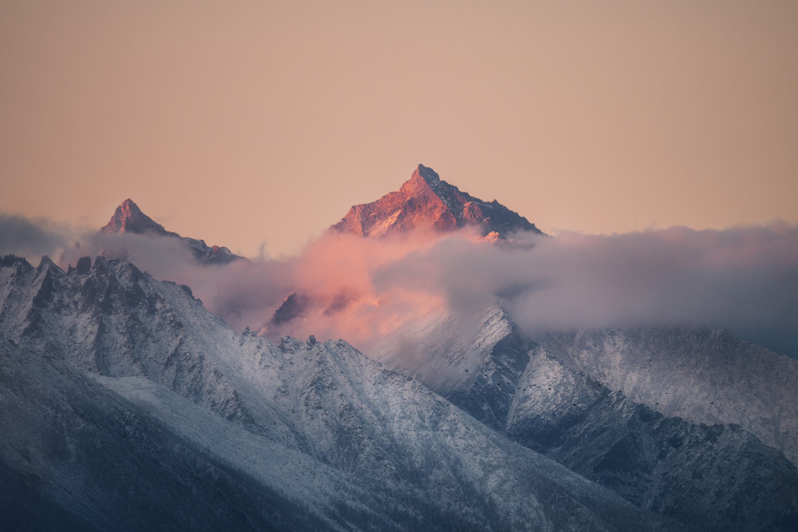 After sunset. Kurumkansky district, Barguzin Range in the Barguzin Valley, the Republic of Buryatia, Russia.