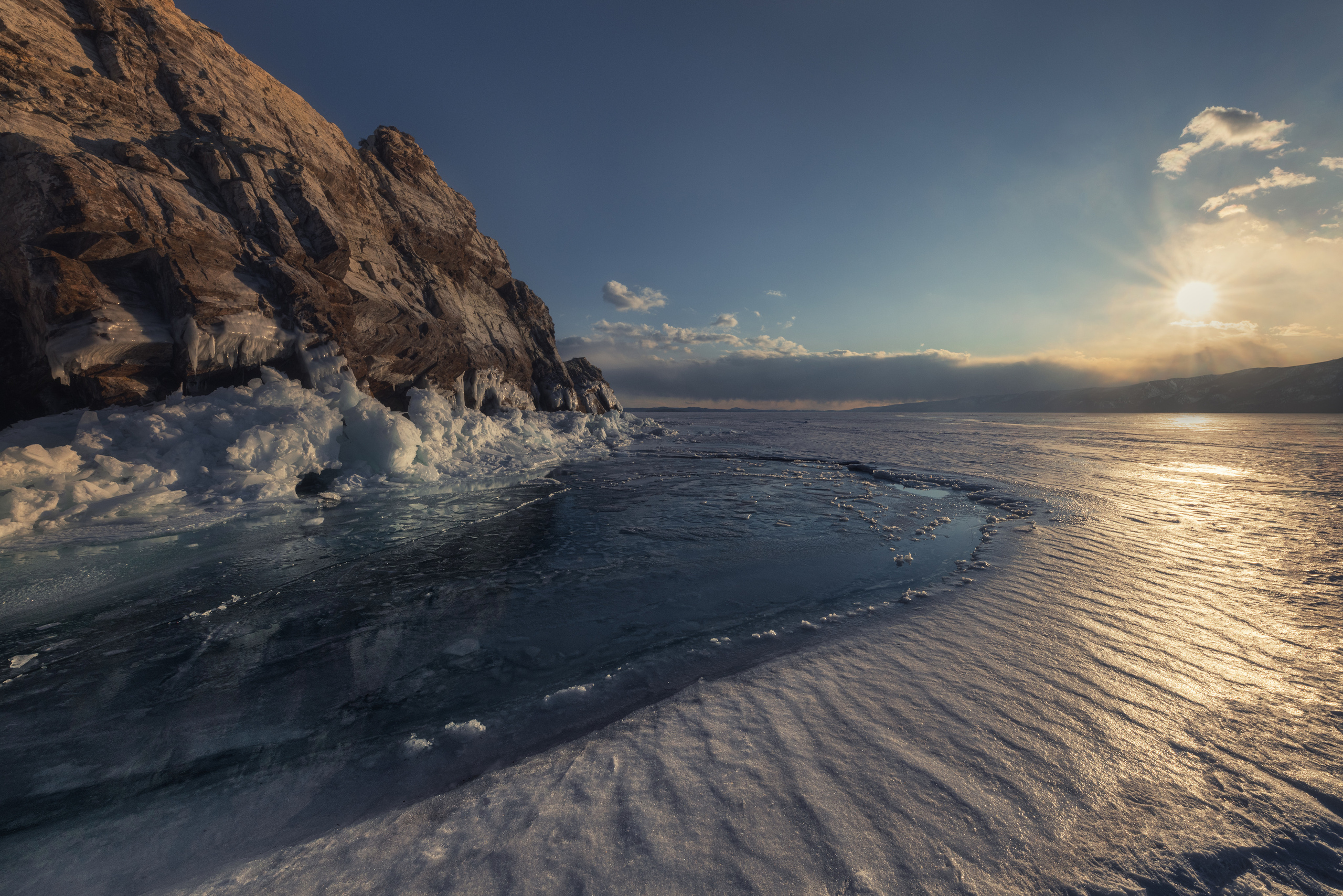 Towards the sunset. Izhilkhey island (Elenka), the Small Sea, Lake Baikal, Siberia, Russia.