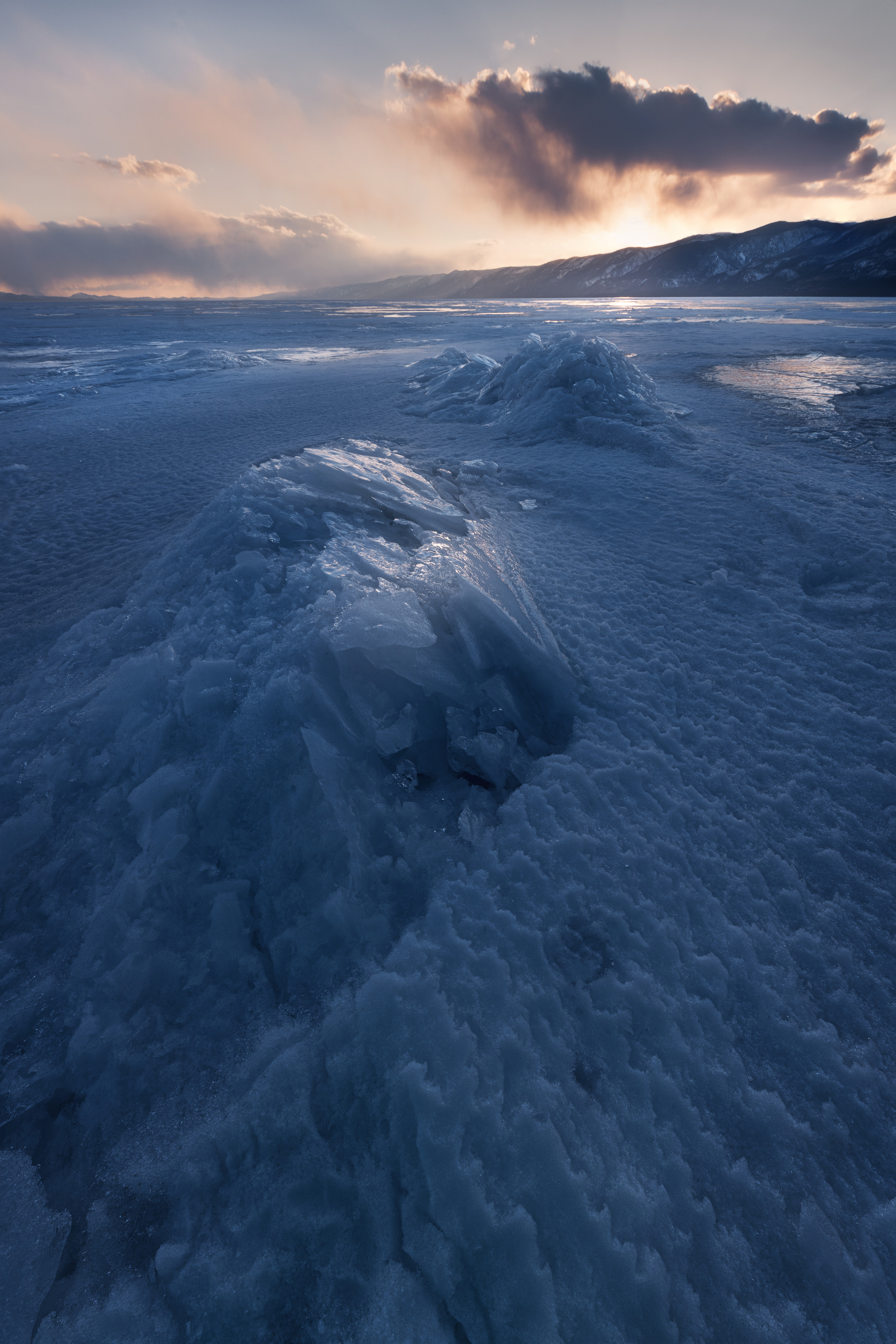 Evening light at the Baikal. Island Izhilkhey (Elenka), the Small Sea, Lake Baikal, Siberia, Russia.