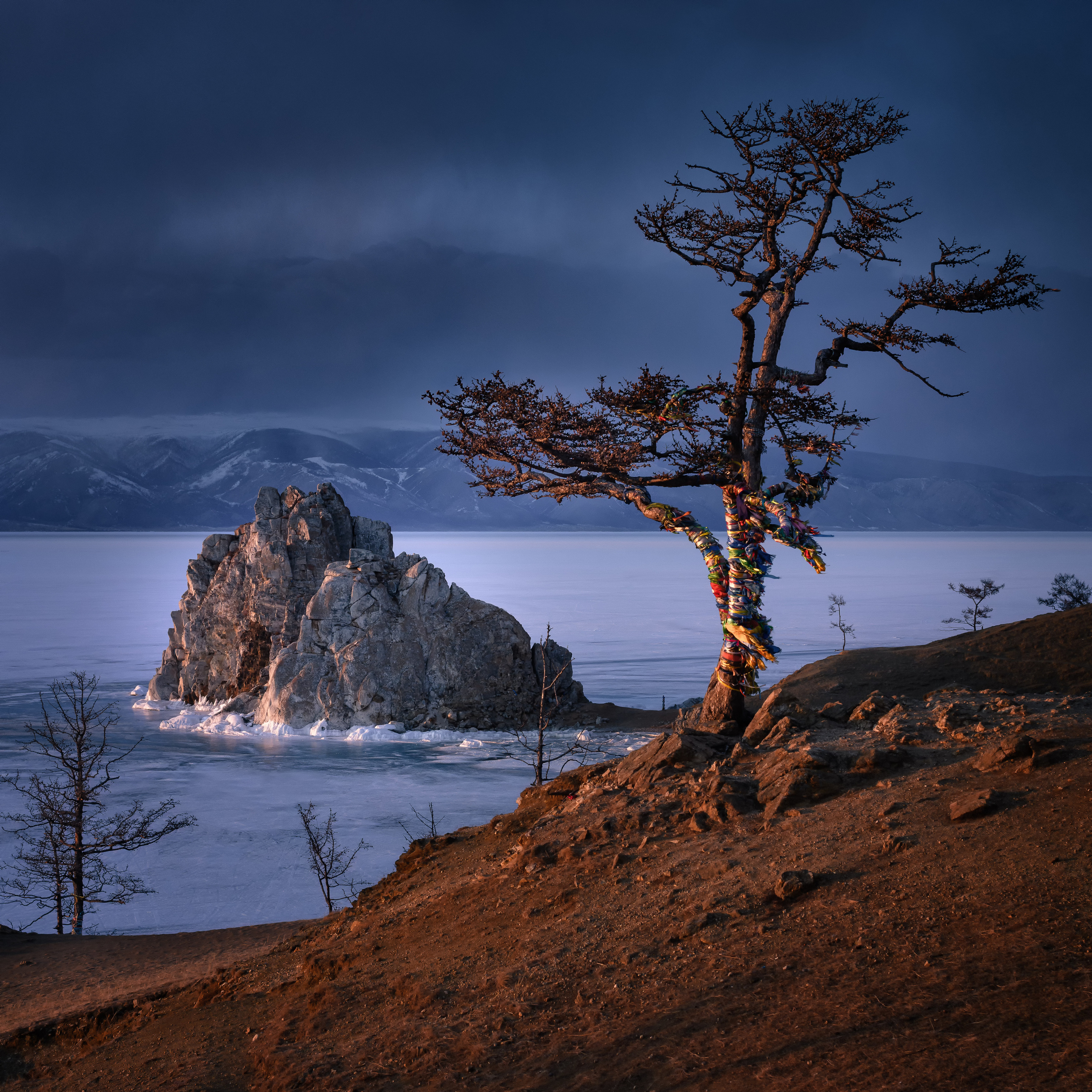 Shamanka Rock. Cape Burkhan, Khuzhir, Olkhon island, Baikal, Siberia, Russia.