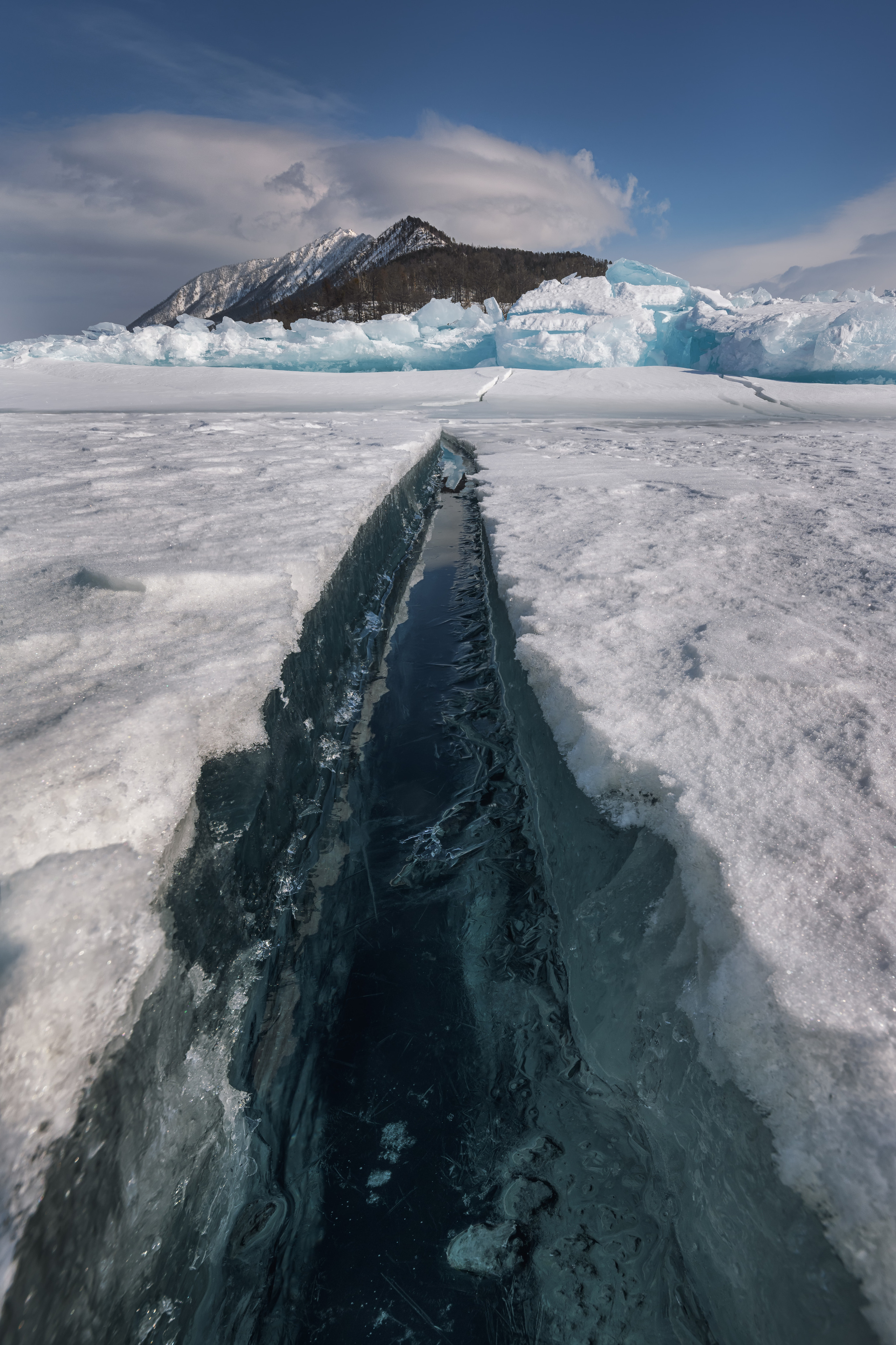 The crack. Baikal lake, Barguzinsky Bay, Republic of Buryatia, Siberia, Russia.