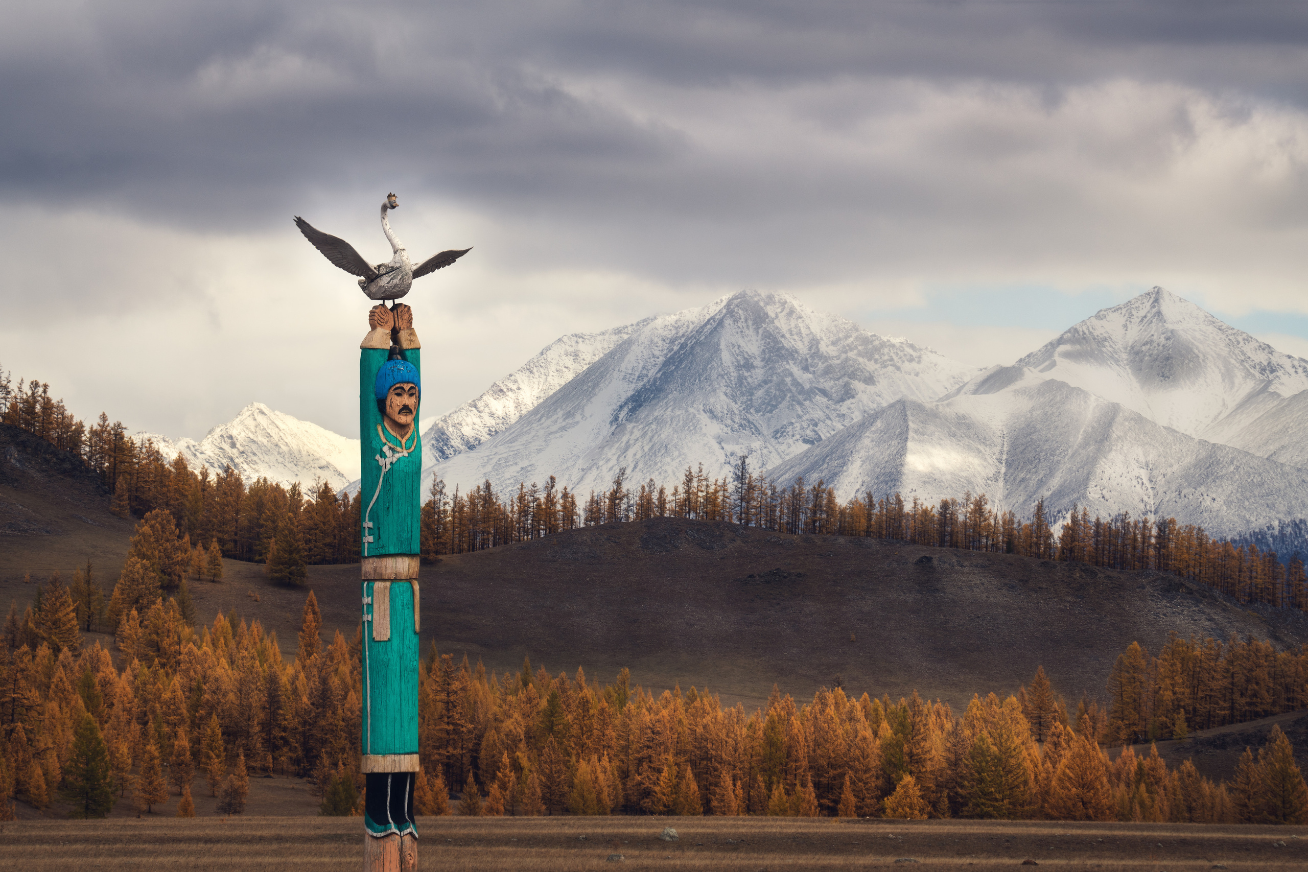 Born by the White Bird. The Khongodor tribe's stele.Okinsky district, the Eastern Sayan Mountains, the Republic of Buryatia, the Eastern Siberia, Russia.