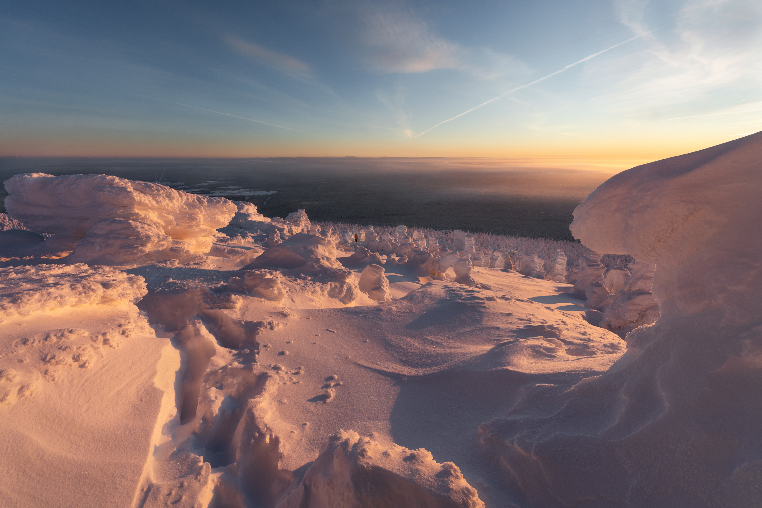 Dawn on the Kolchim Stone. The Kolchim Stone, Krasnovishersk, Perm krai, Russia.
