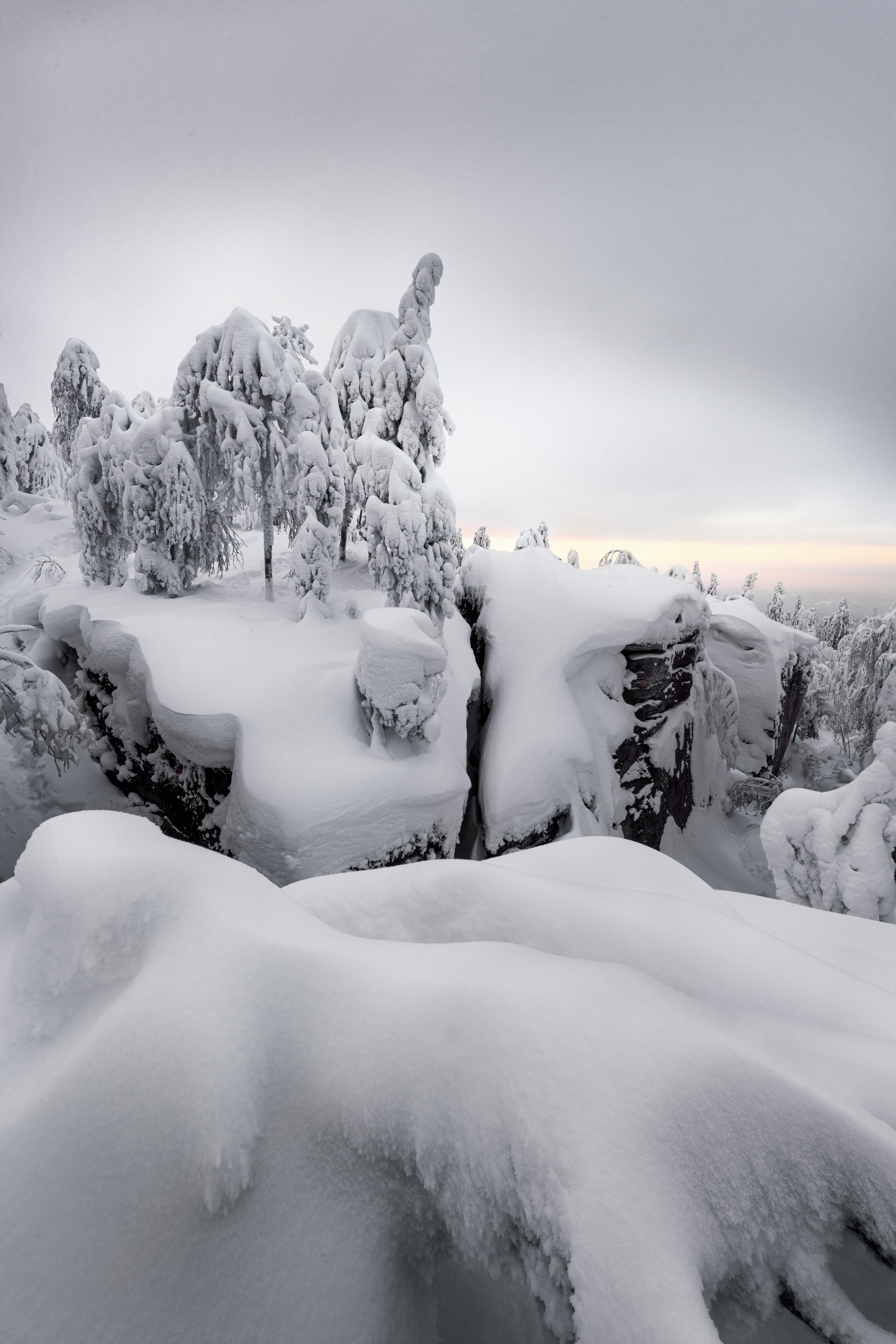 Waiting for sunrise. Stone town natural monument, Gremyachinsky district, Perm krai, Russia.