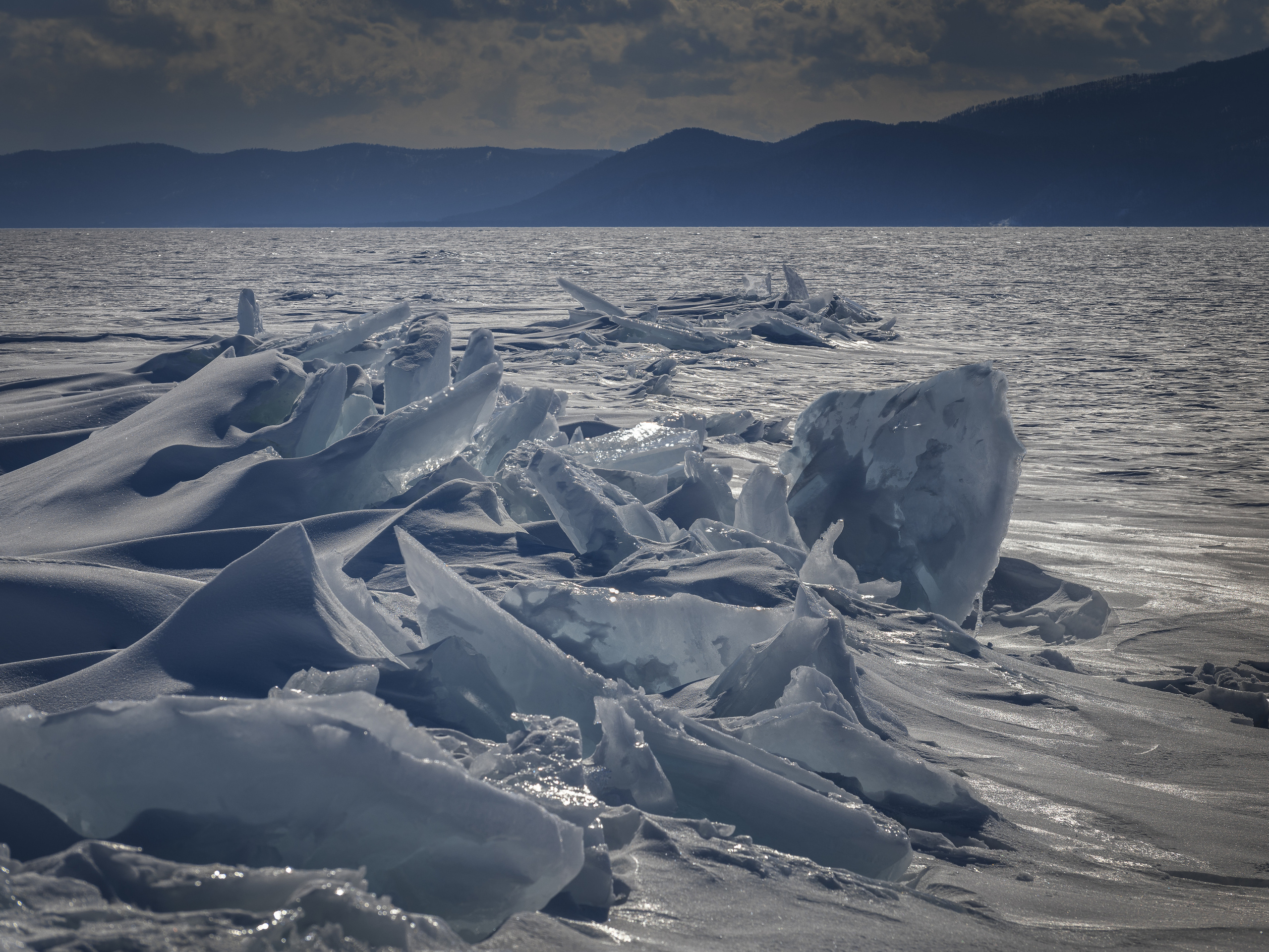 Frozen waves of Baikal. Baikal lake, Siberia, Russia.