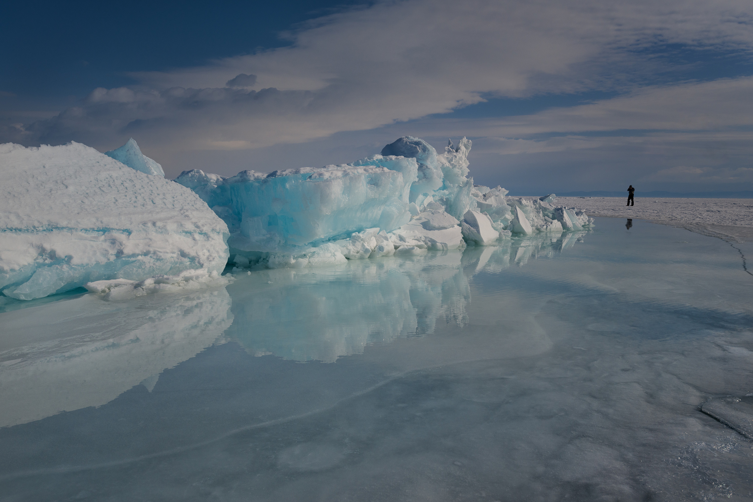 Facing the ice bulk. Baikal lake, Barguzinsky Bay, Republic of Buryatia, Siberia, Russia.