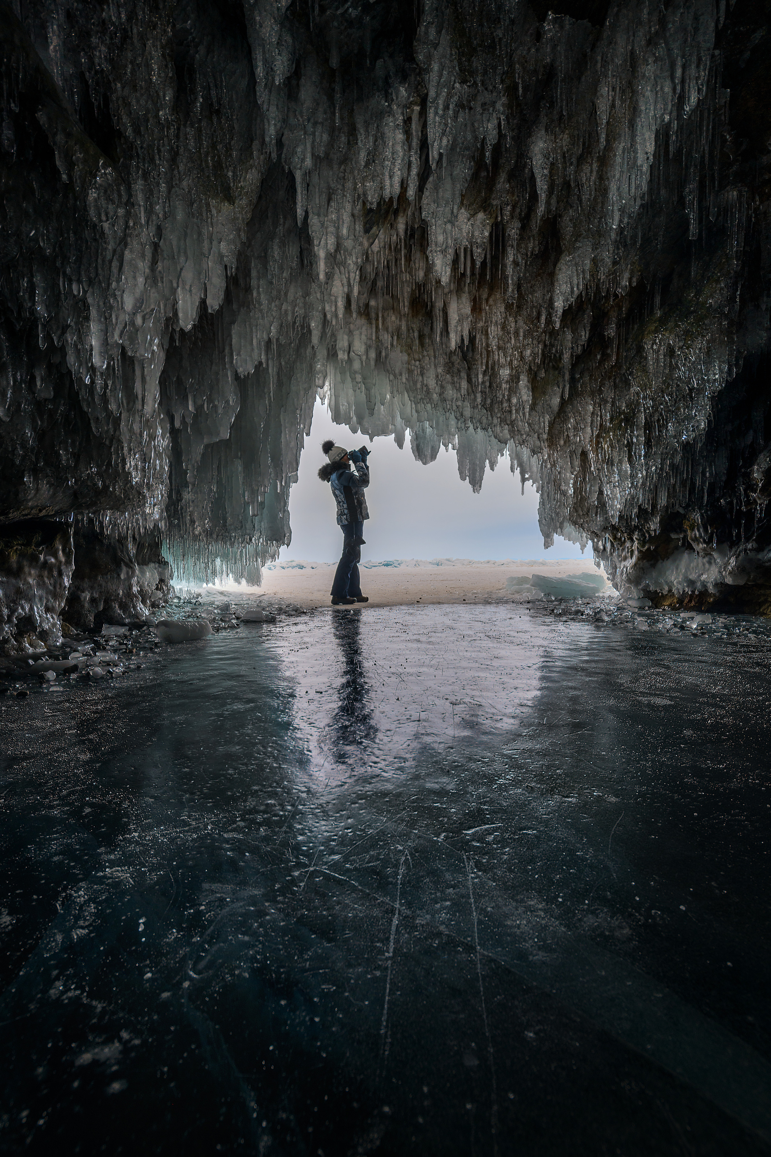 In a grotto. Baikal, Chivyrkuisky Bay, Republic of Buryatia, Siberia, Russia.
