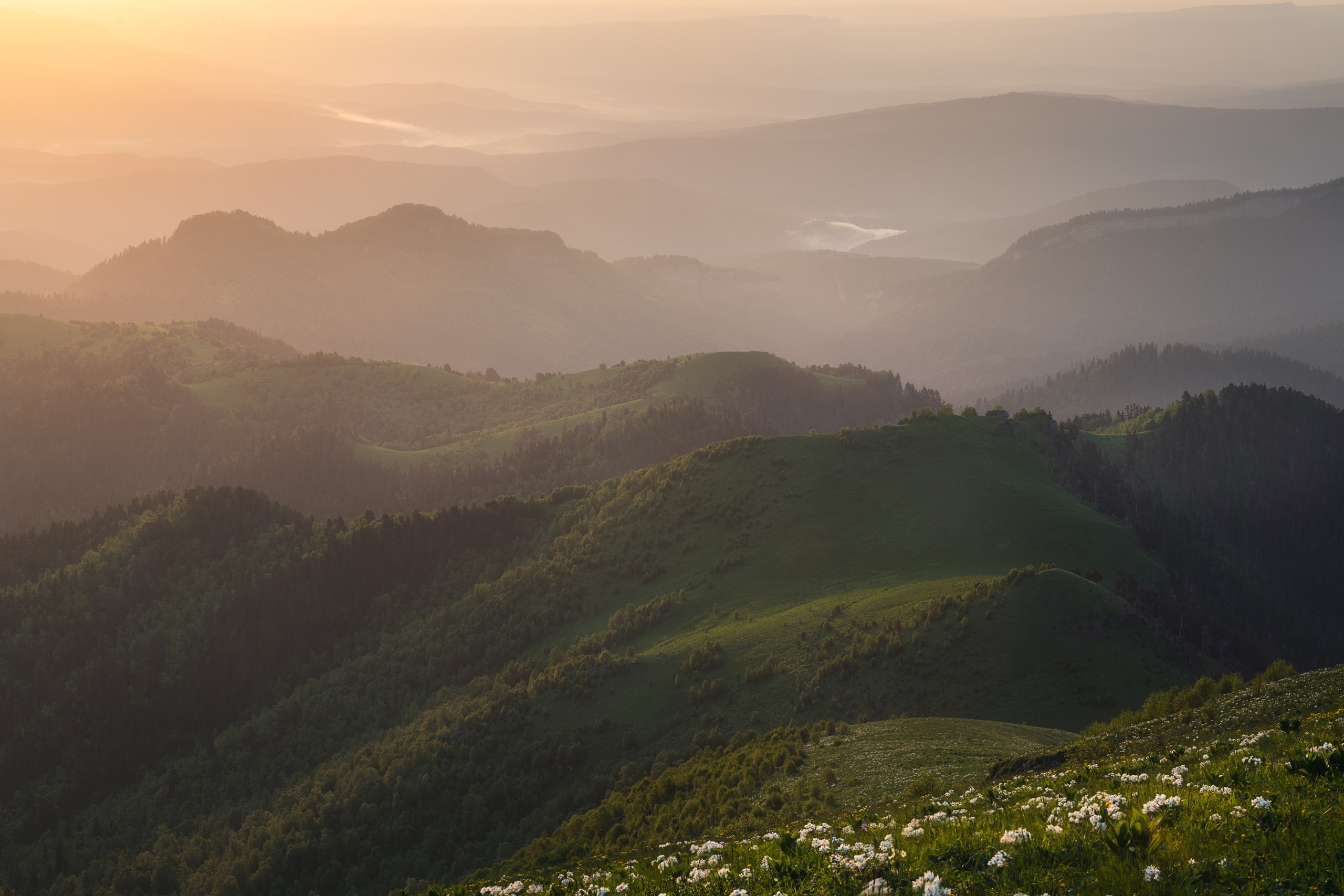 The first minutes of the day. Bolshoy Thach (Big Thach) nature park, Republic of Adygea, Western Caucasus, Russia