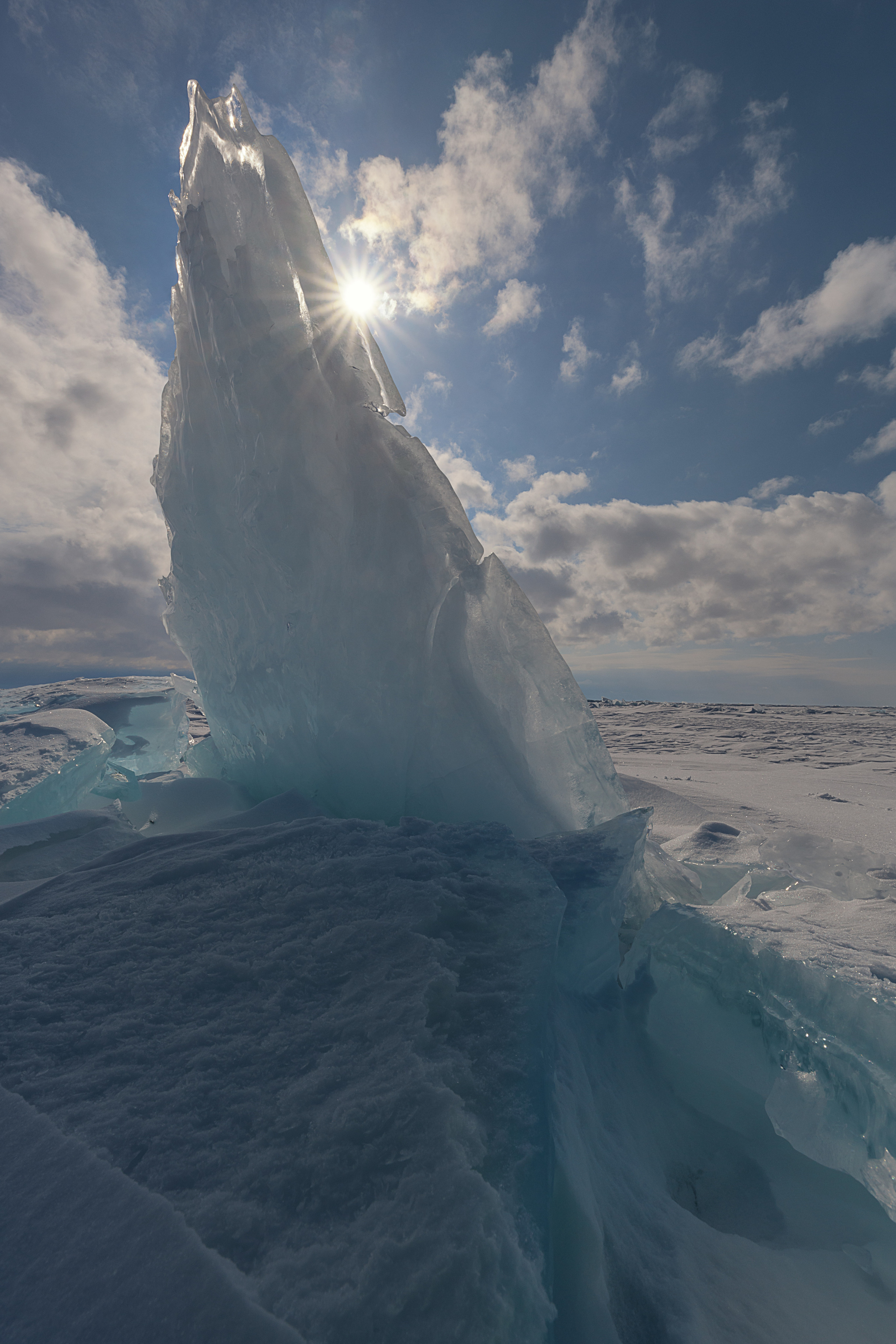 Ice sail. Baikal lake, Barguzinsky Bay, Republic of Buryatia, Siberia, Russia.