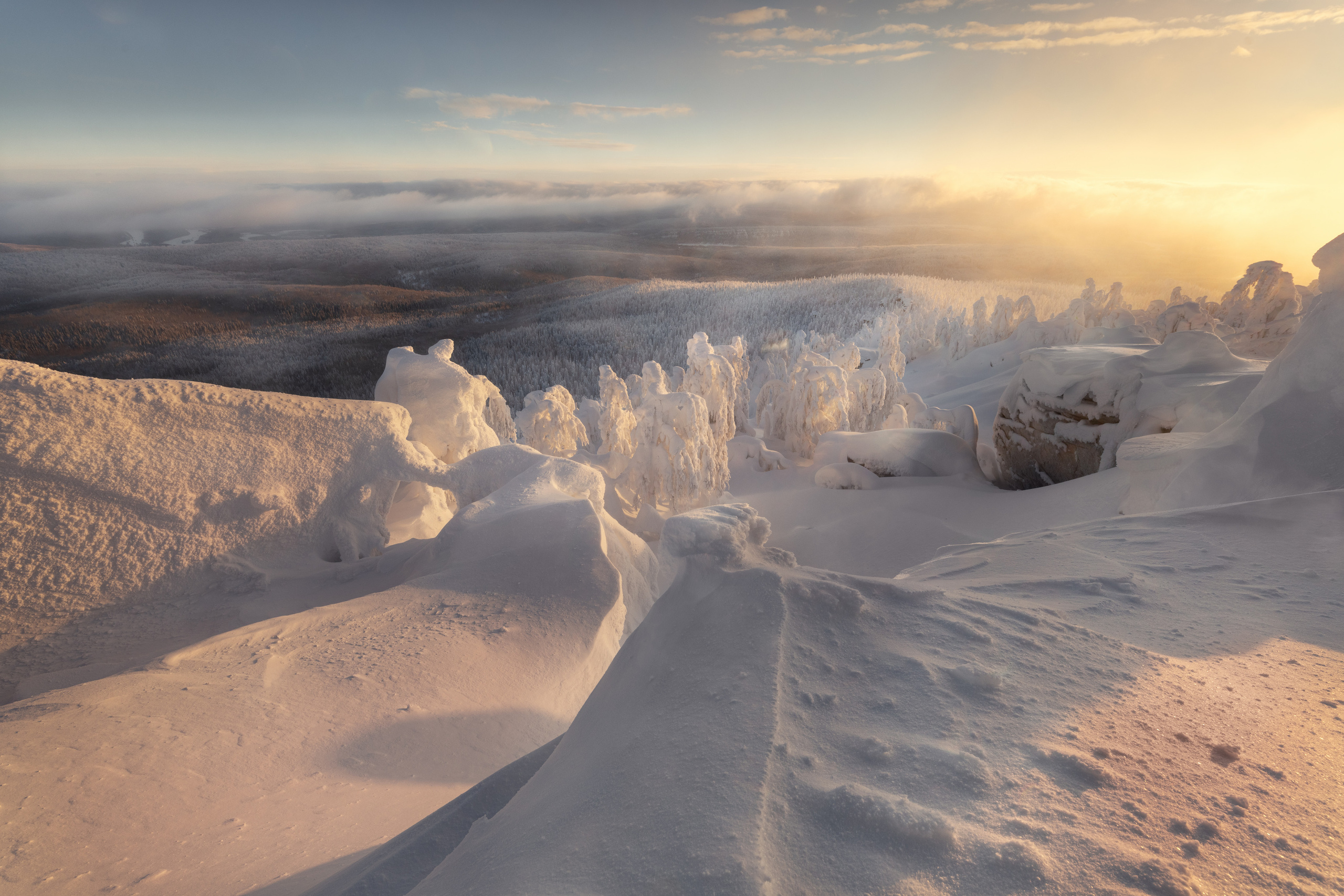 Sunrise magic. Mount Polud, Krasnovishersk, Perm krai, Russia.