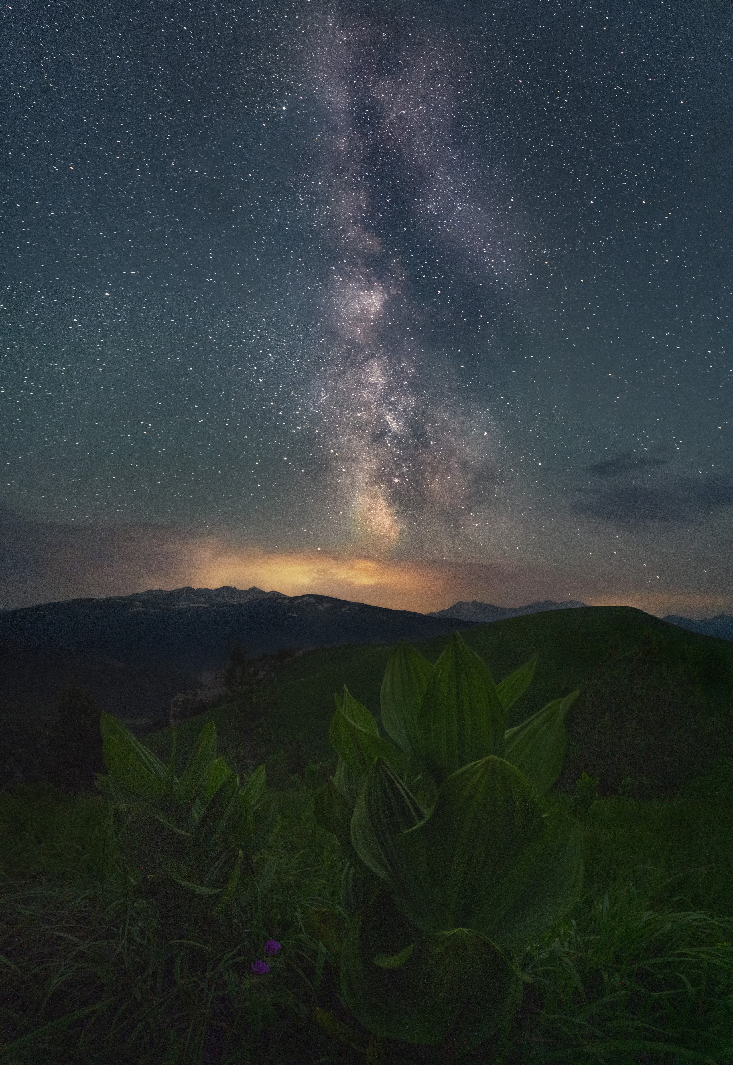 South night in the mountains. Bolshoy Thach (Big Thach) nature park, Republic of Adygea, Western Caucasus, Russia