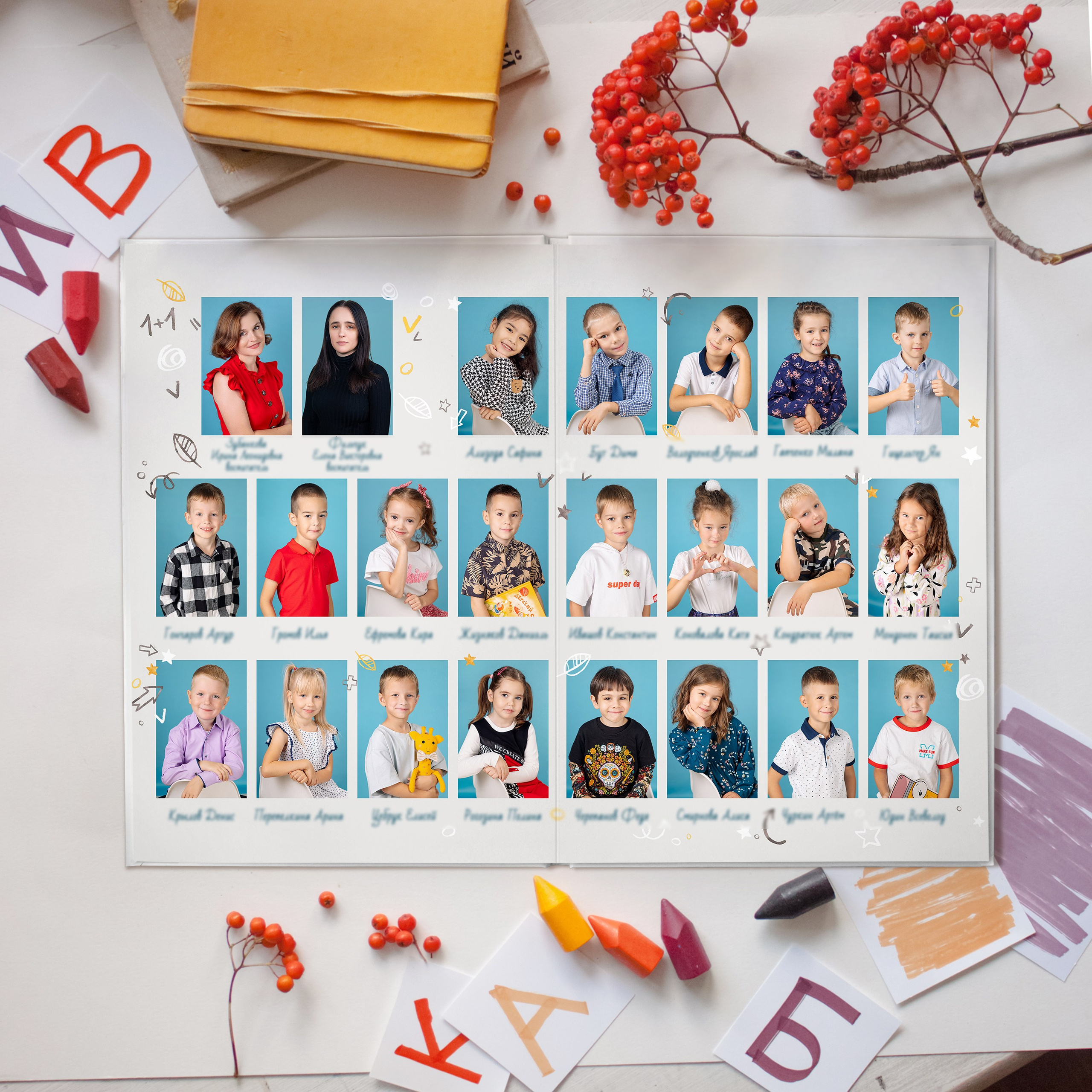 Дизайн «Ученые жирафики» 20×30. Выпускные альбомы СПБ для садов и школ | Фотограф Олька Евченко