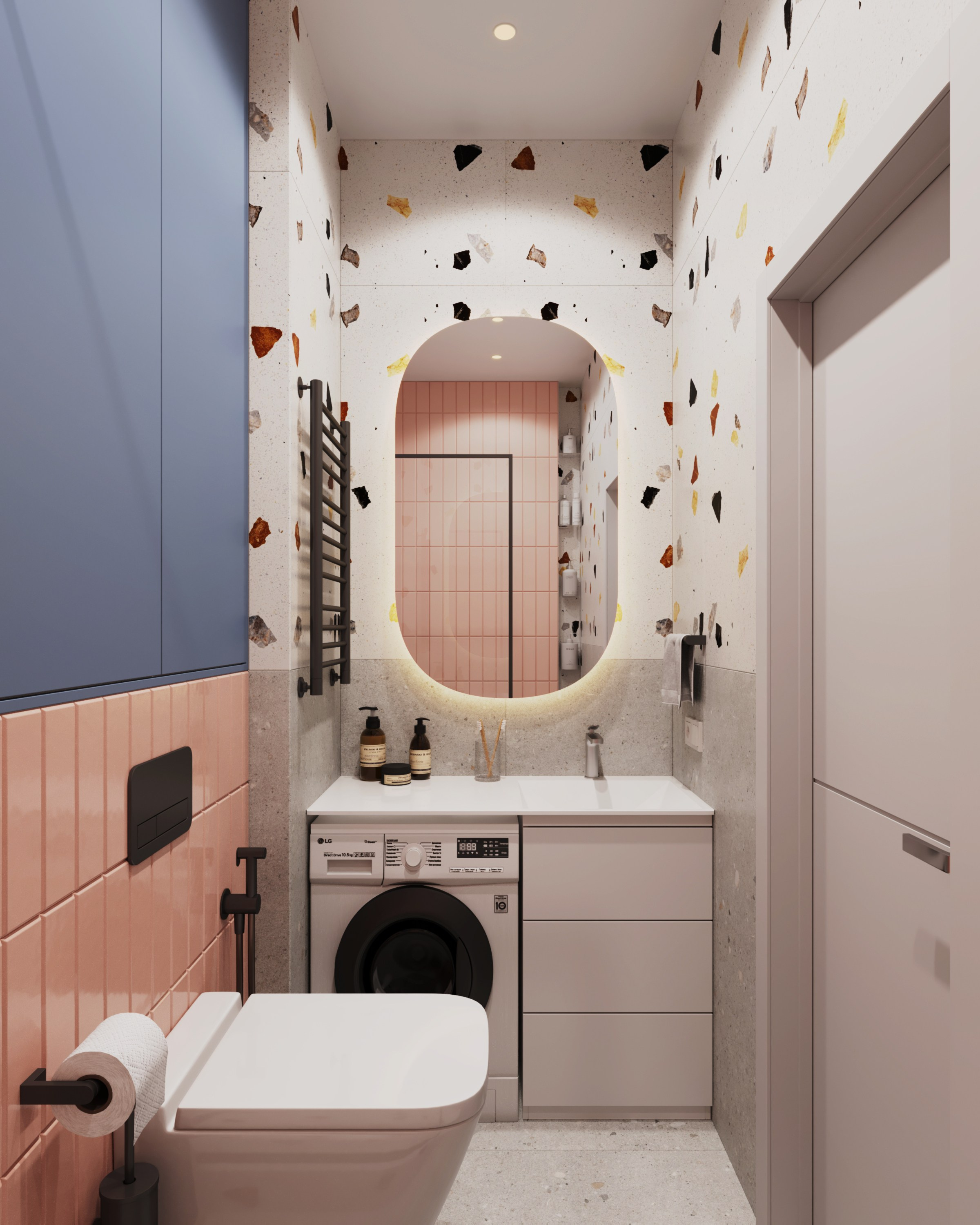 Санузел в ярких оттенках, дизайн интерьера Ксения Новикова, ksudsgn, недорогой ремонт для аренды, Санкт-Петербург