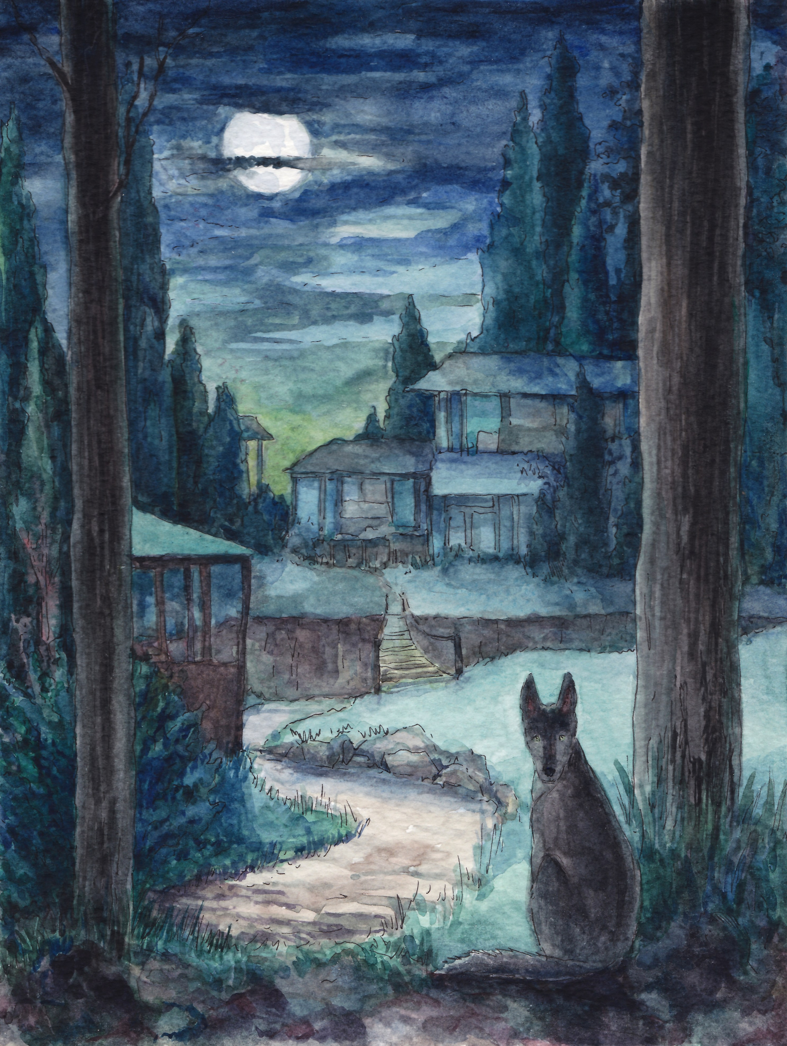 "Спящая деревня", акварель / тушь, 2016