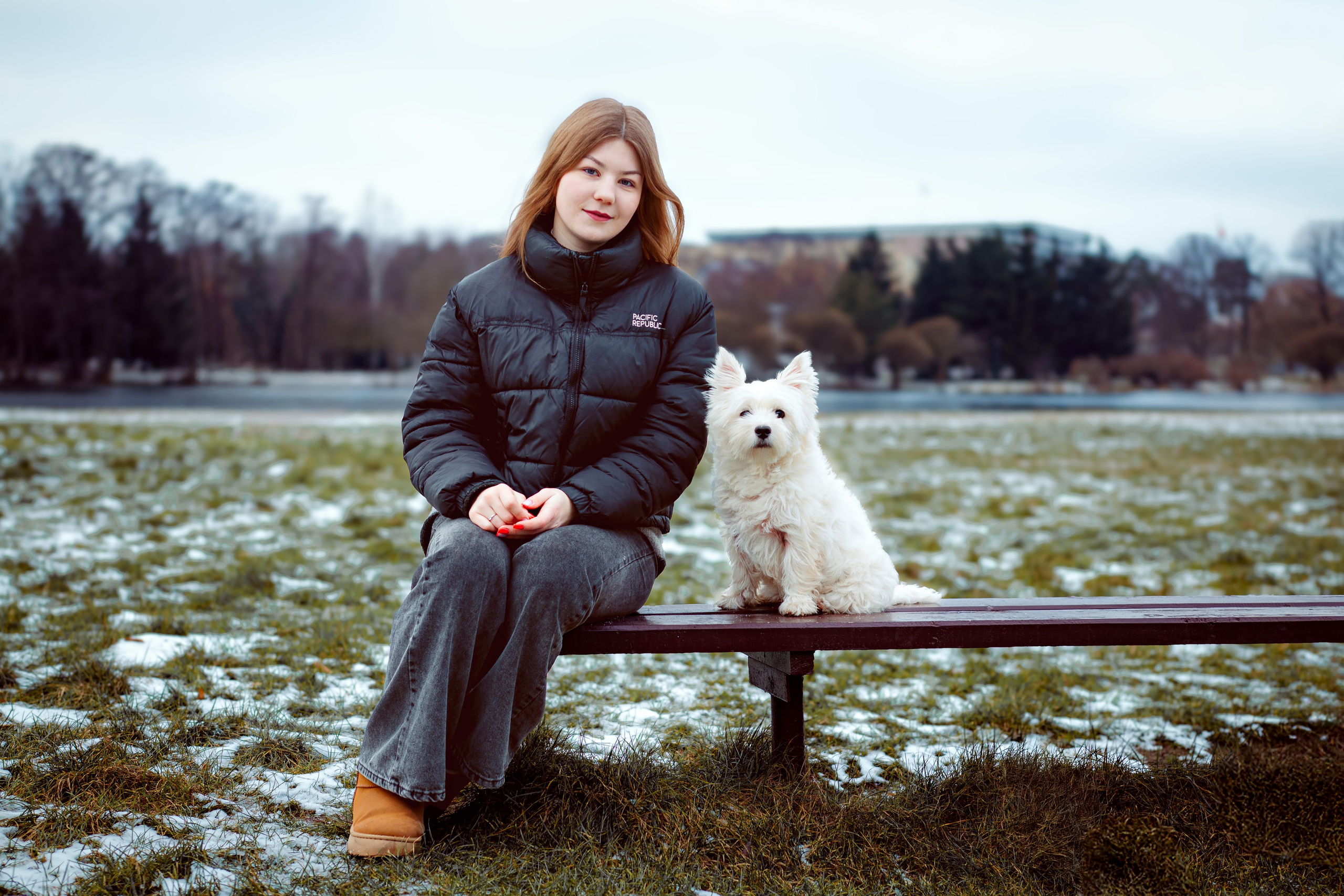 Фотосессия с собакой в парке зимой  Минск