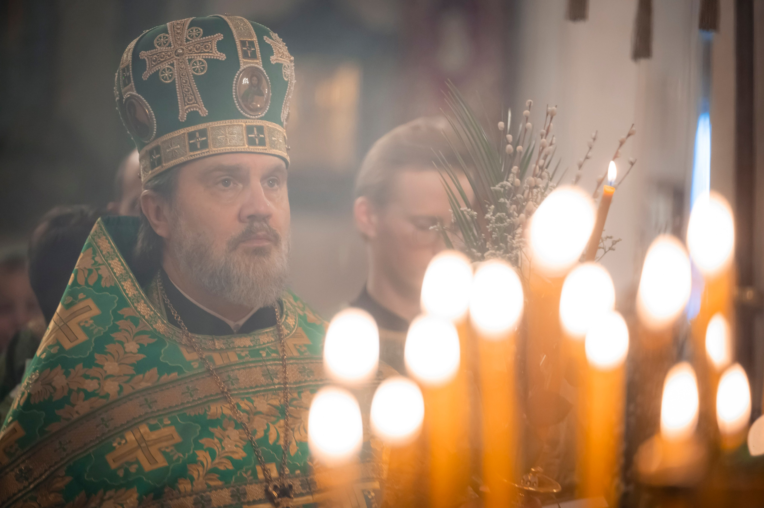 Богородский Храм. Всенощное бдение. Освящение верб. Антон и Татьяна Денисенко — В храме