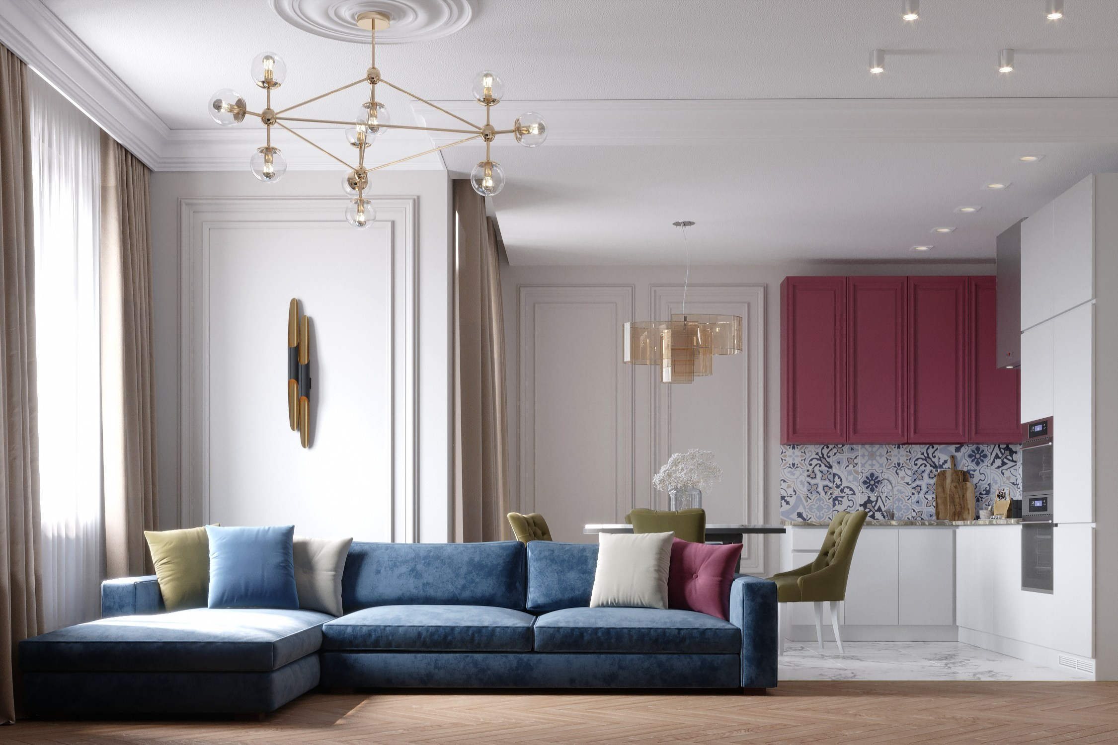 Визуализация кухни — гостиной 30 m². Заказать 3d визуализацию интерьеров — Дарья Веденёва