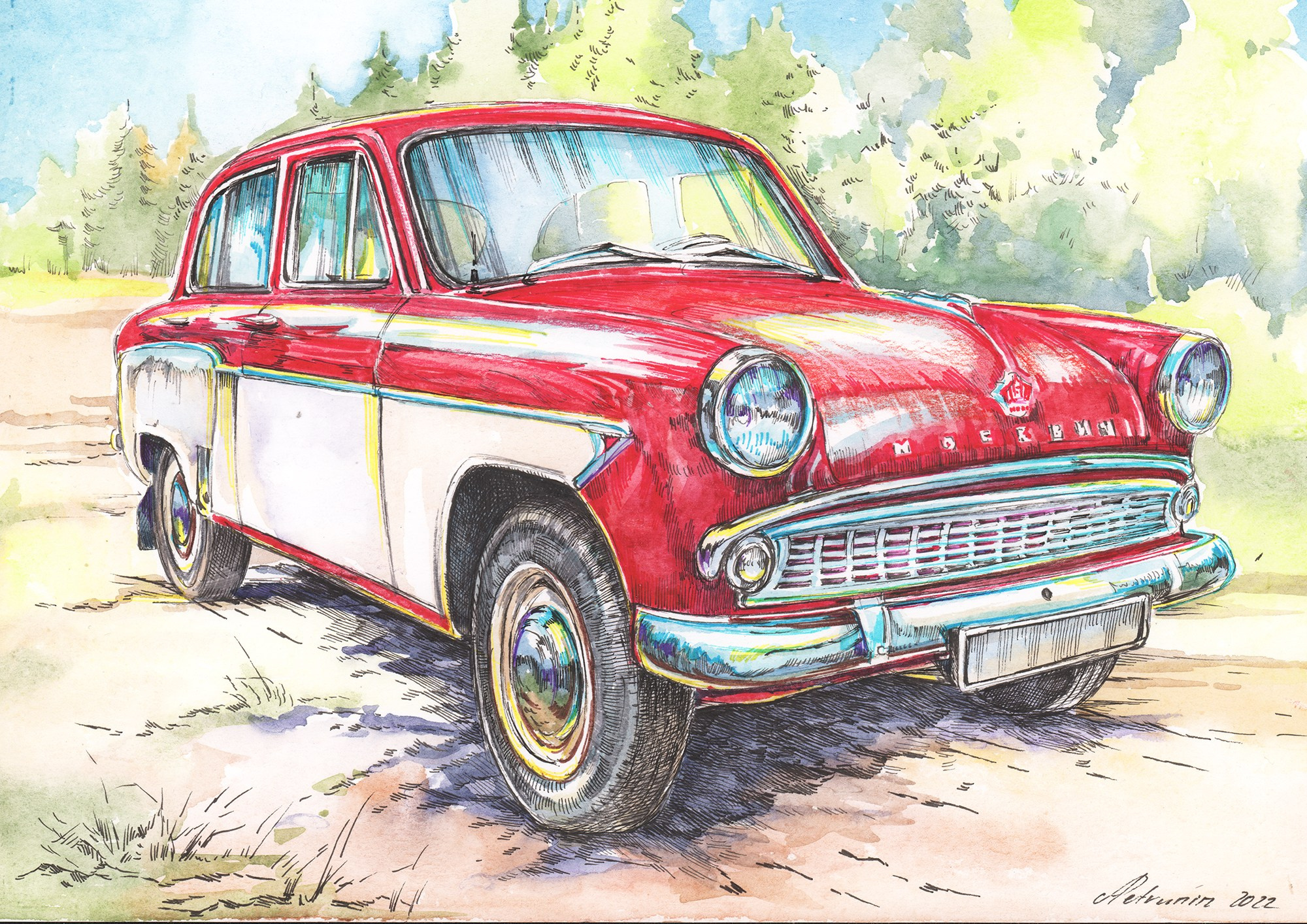 Легковые и грузовые автомашины СССР. Художник Александр Петрунин