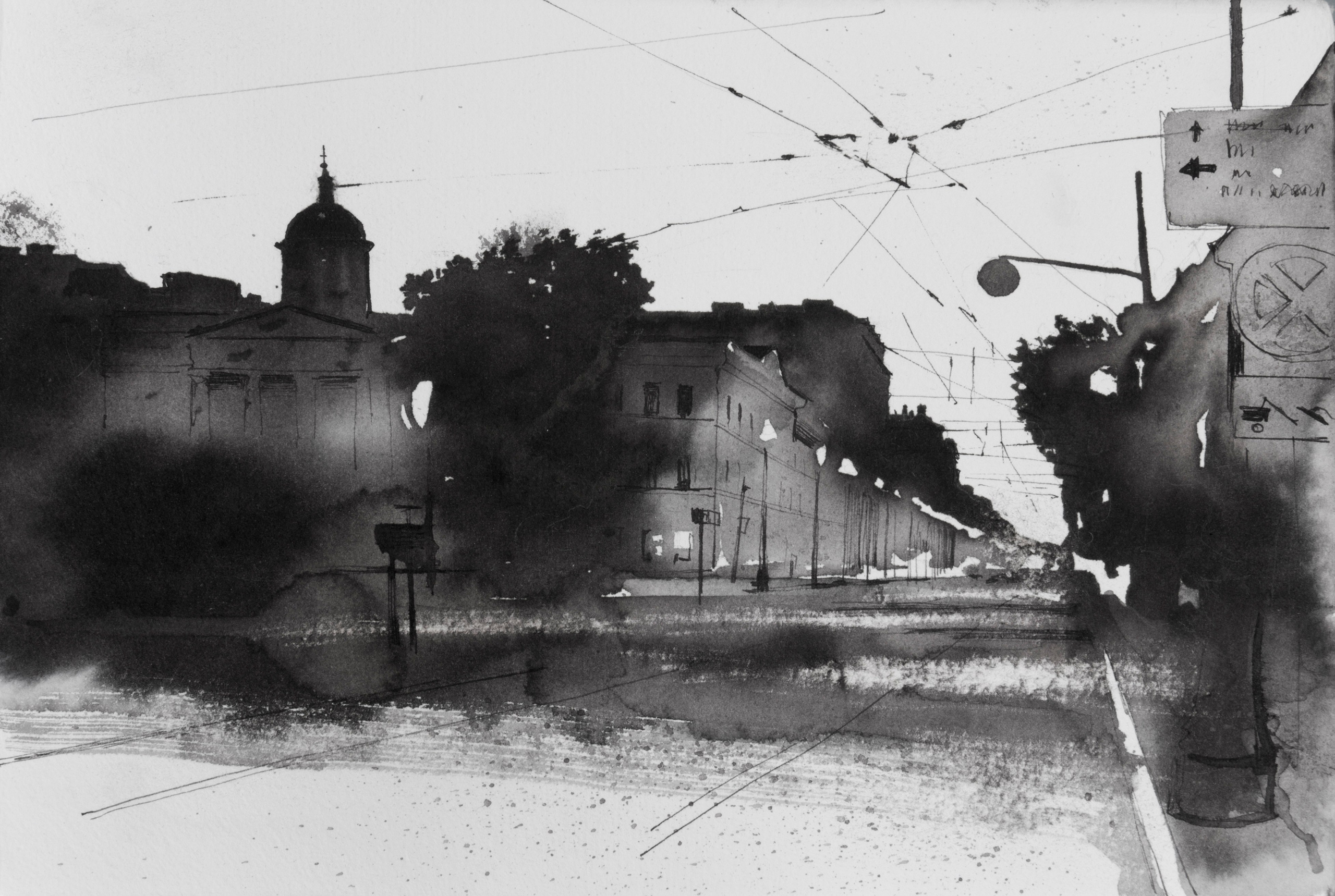 город, графика, черно-белый город, белые ночи, Петербург