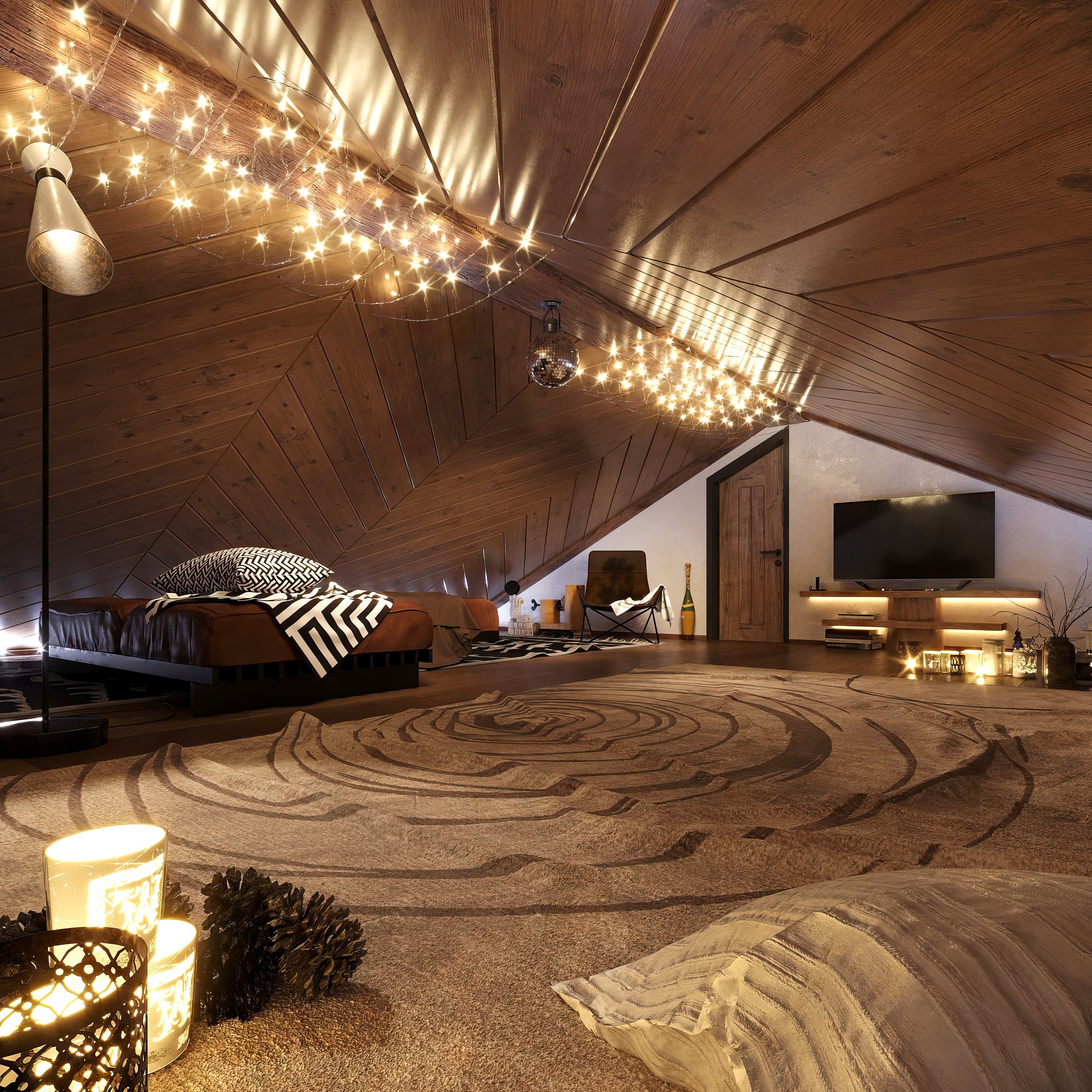 Countryside Cottage — Interior Design with Natural Materials. 3D INTERIOR AND ARCHITECTURE VISUALIZATION