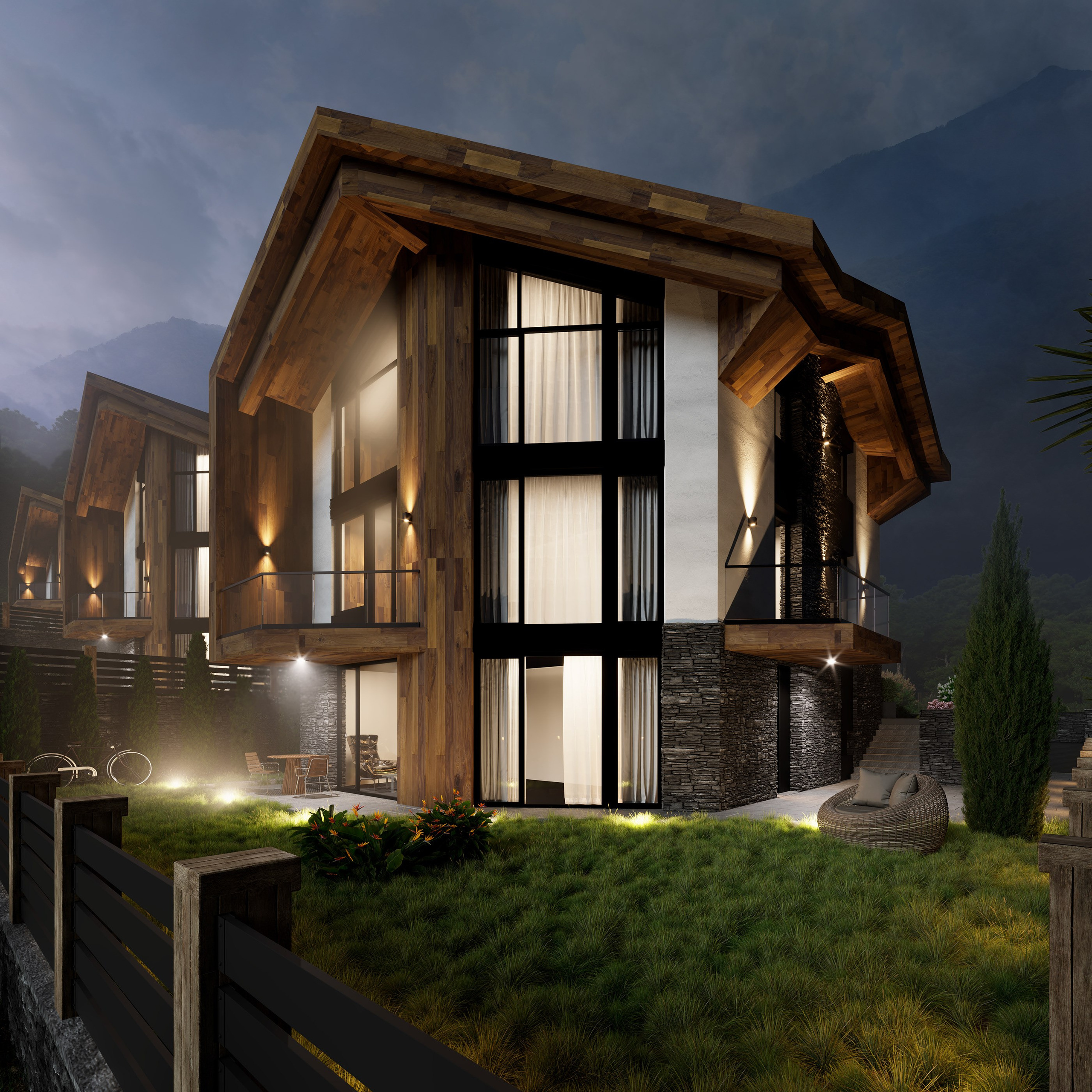 Architectural Visualization of Cottages in Sochi, Surrounded by Nature. 3D INTERIOR AND ARCHITECTURE VISUALIZATION