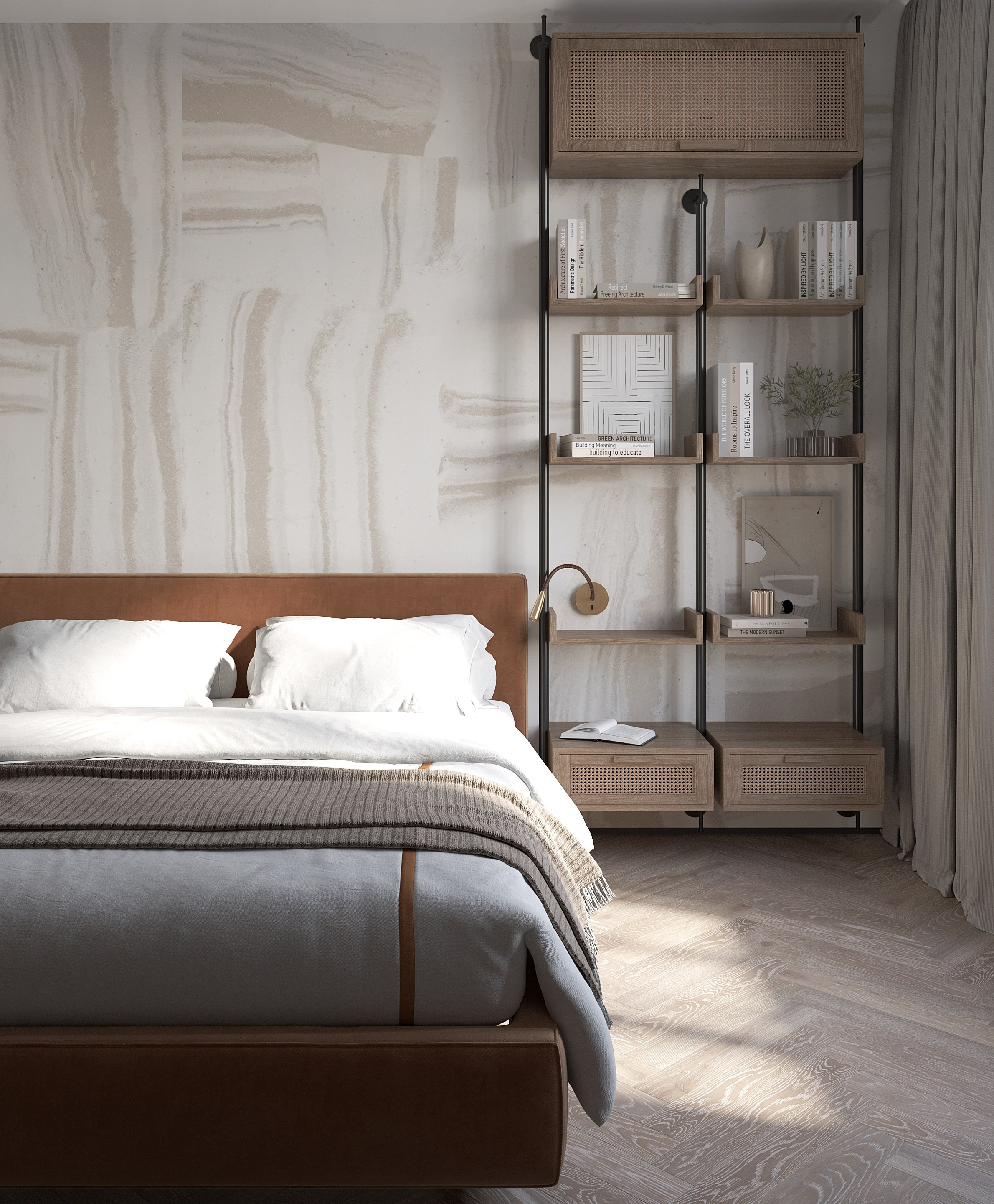 стеллаж возле кровати для книг из металла 