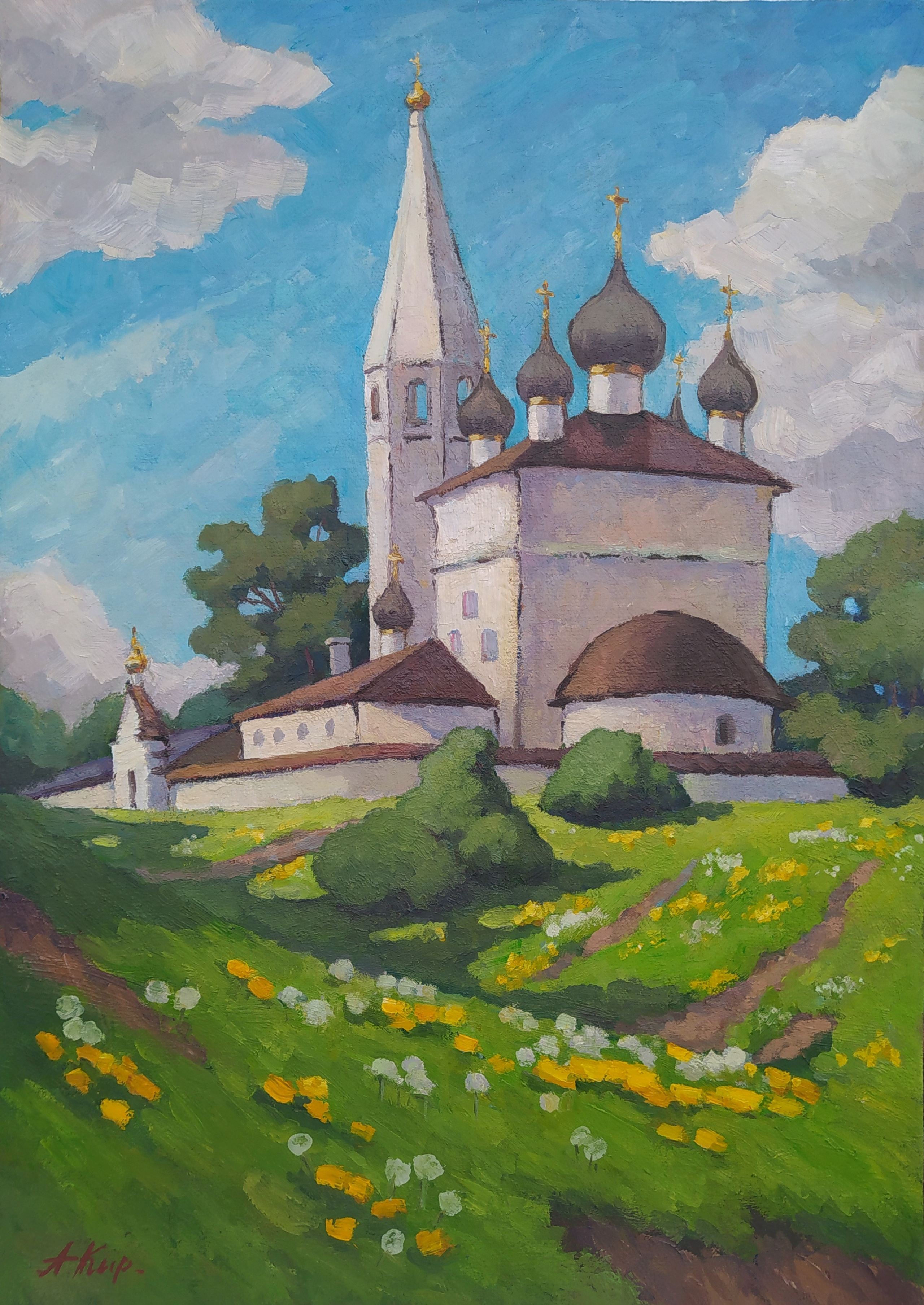 Вятское, картина маслом - Пейзаж с церковью