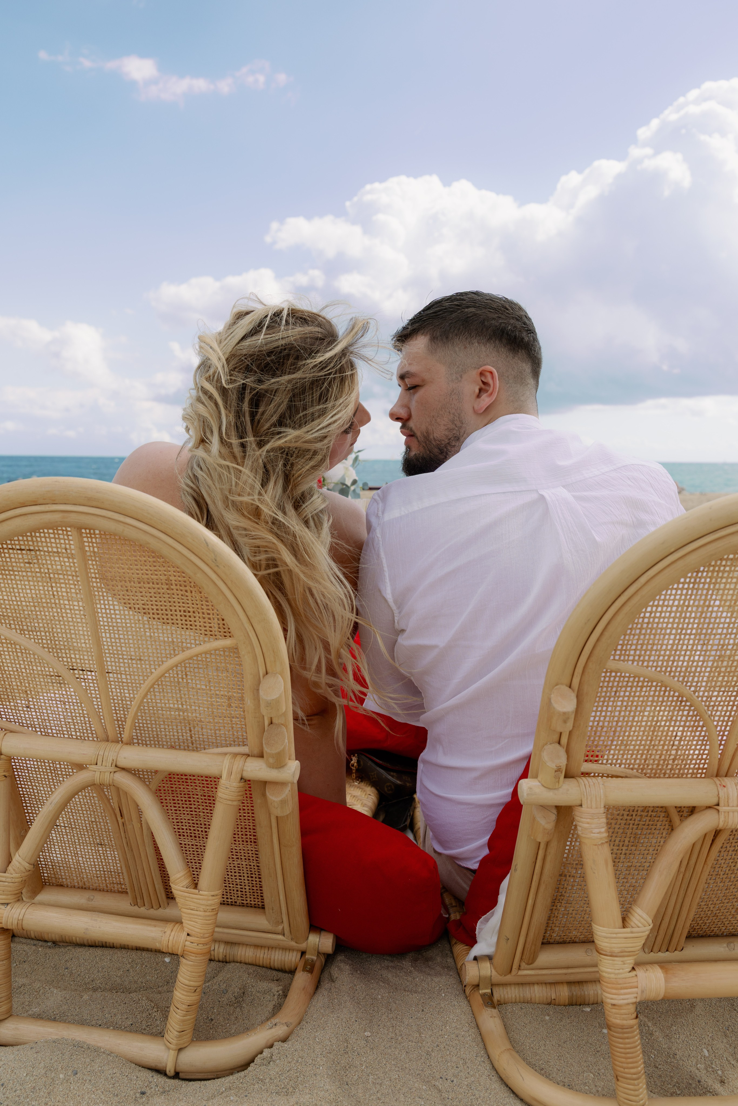 Sunset engagement moment near W Hotel Barcelona