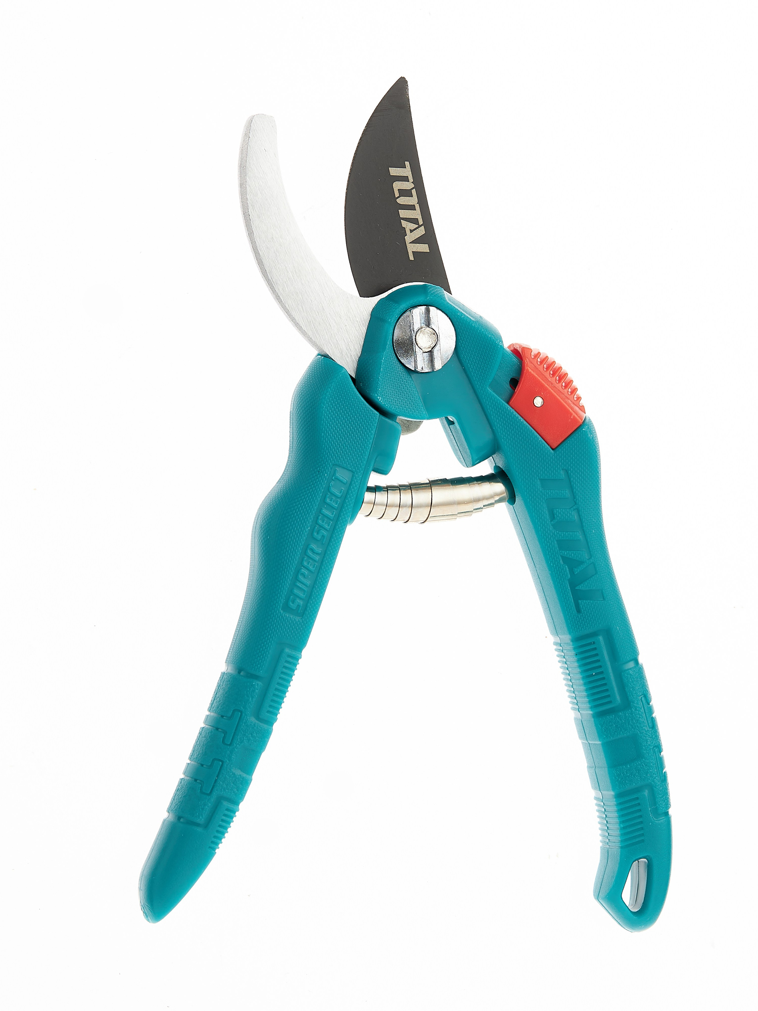 Секатор открытый на белом фоне