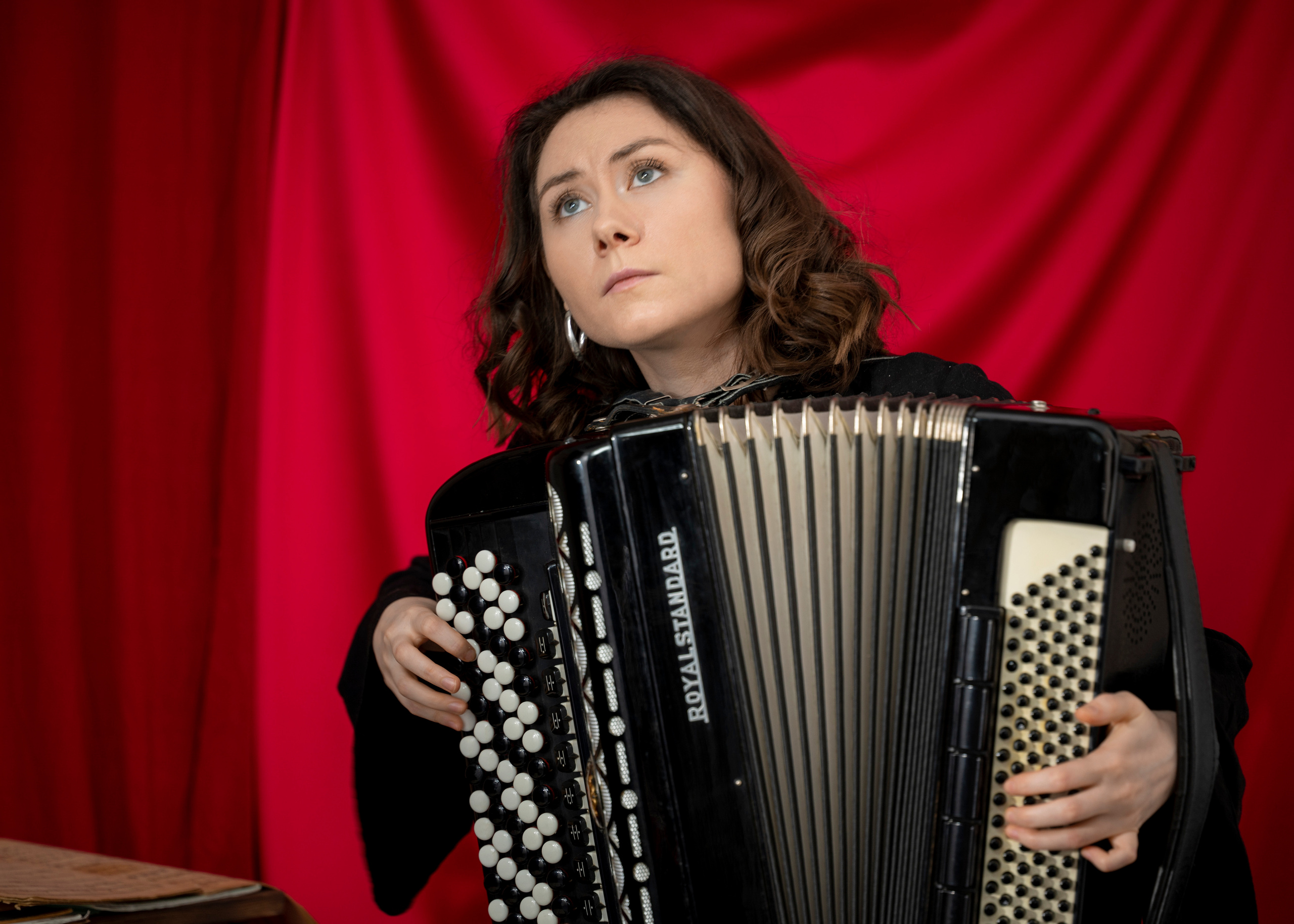 Фотосессия девушки с баяном