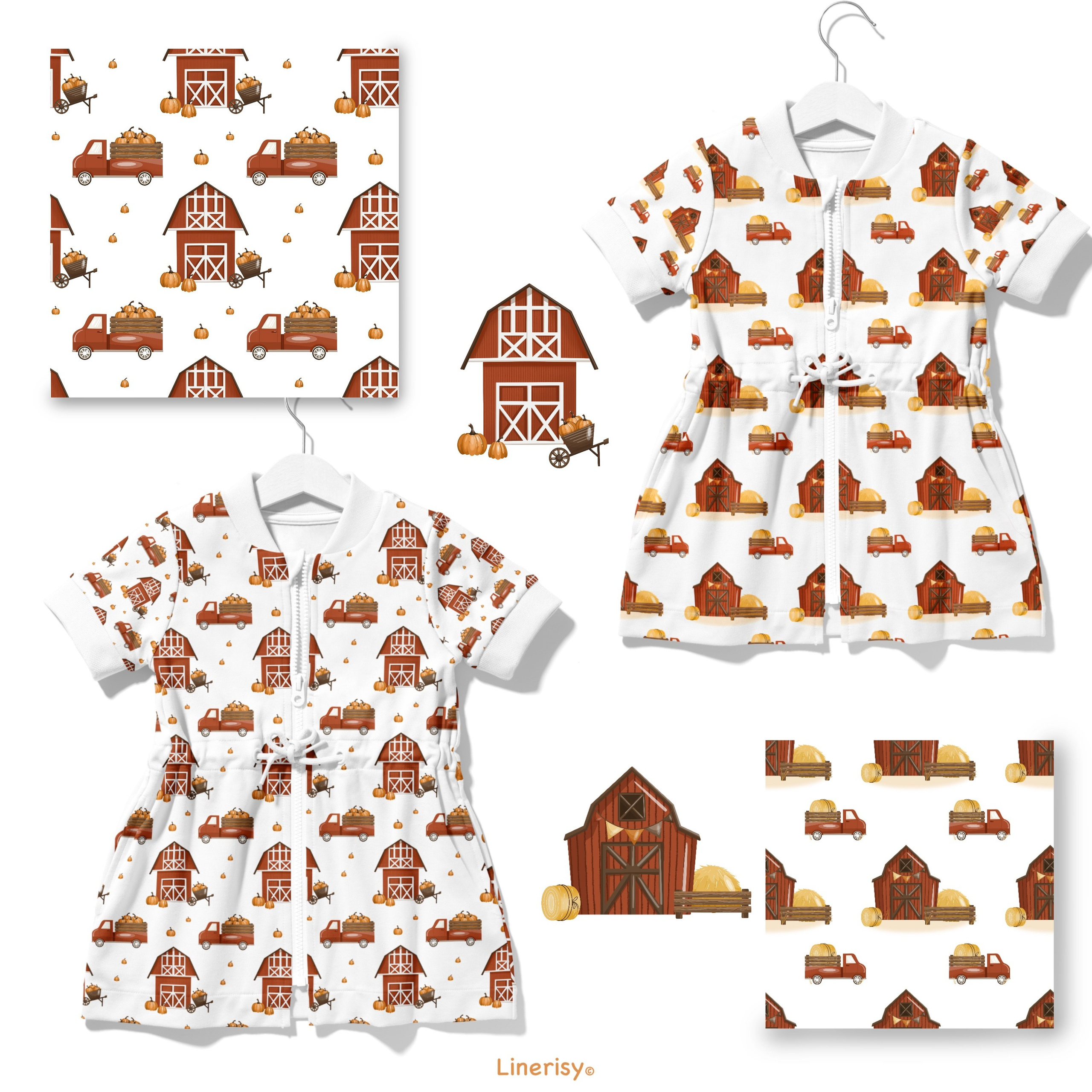 Набор бесшовных паттернов «Осенняя ферма». Художник-иллюстратор Евгения Бекренёва